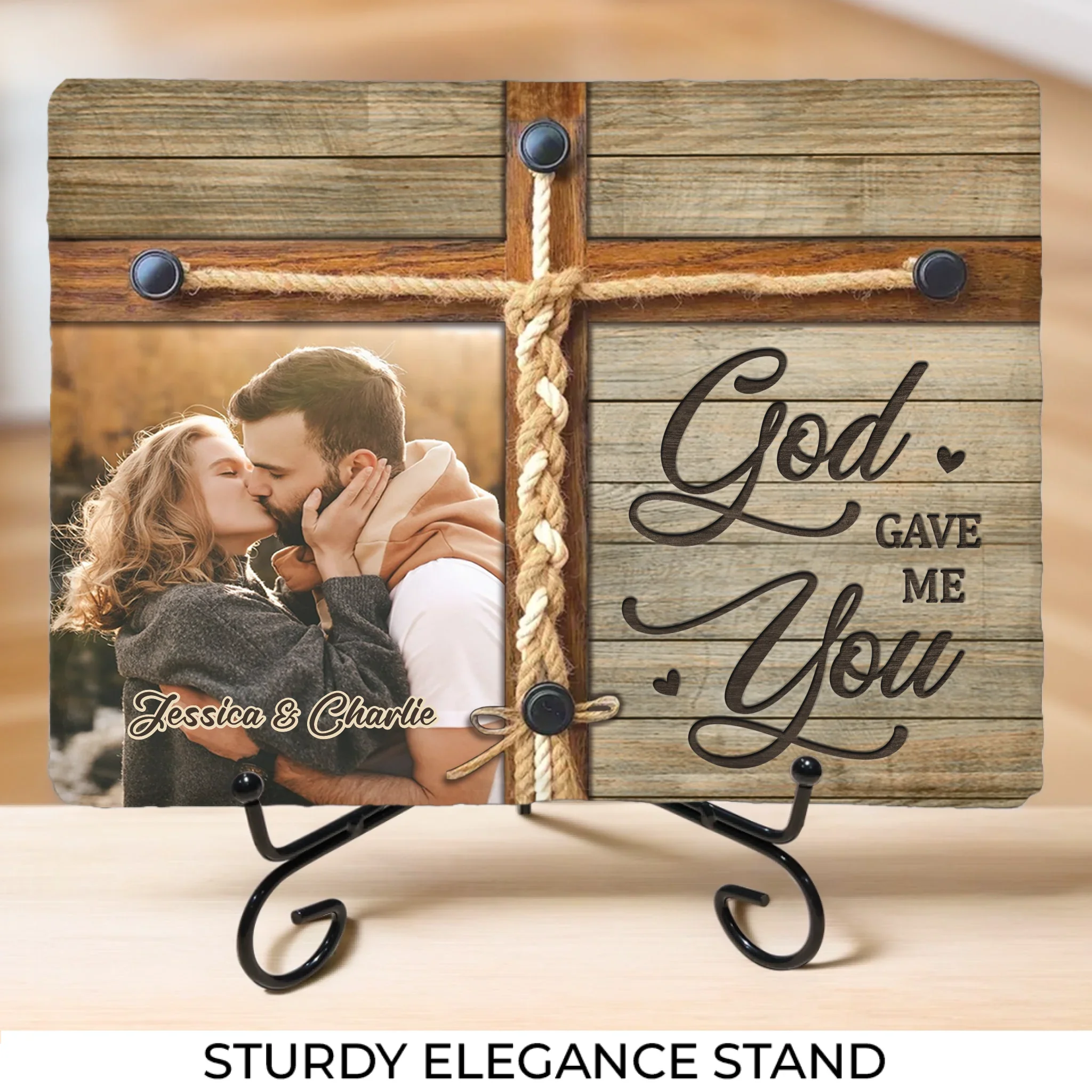 Custom Photo God Gave Me You - Couple Personalized Custom Rectangle Shaped Stone With Stand - Gift For Husband Wife, Anniversary