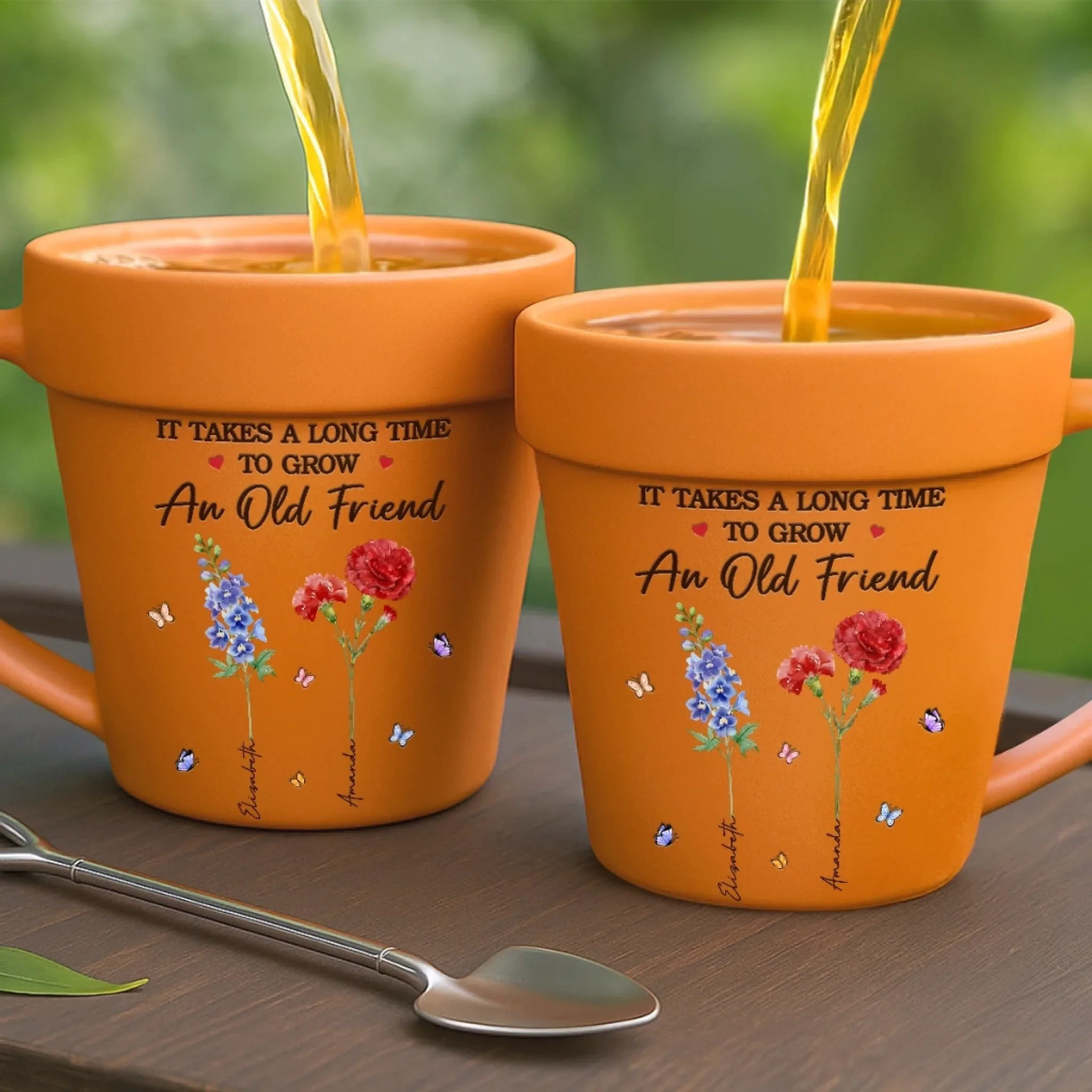 Custom Plant Pot Ceramic Mug - Personalized Best Friend Birthday Gifts For Women - It Takes A Long Time To Grow An Old Friend - Flower Pot Mug