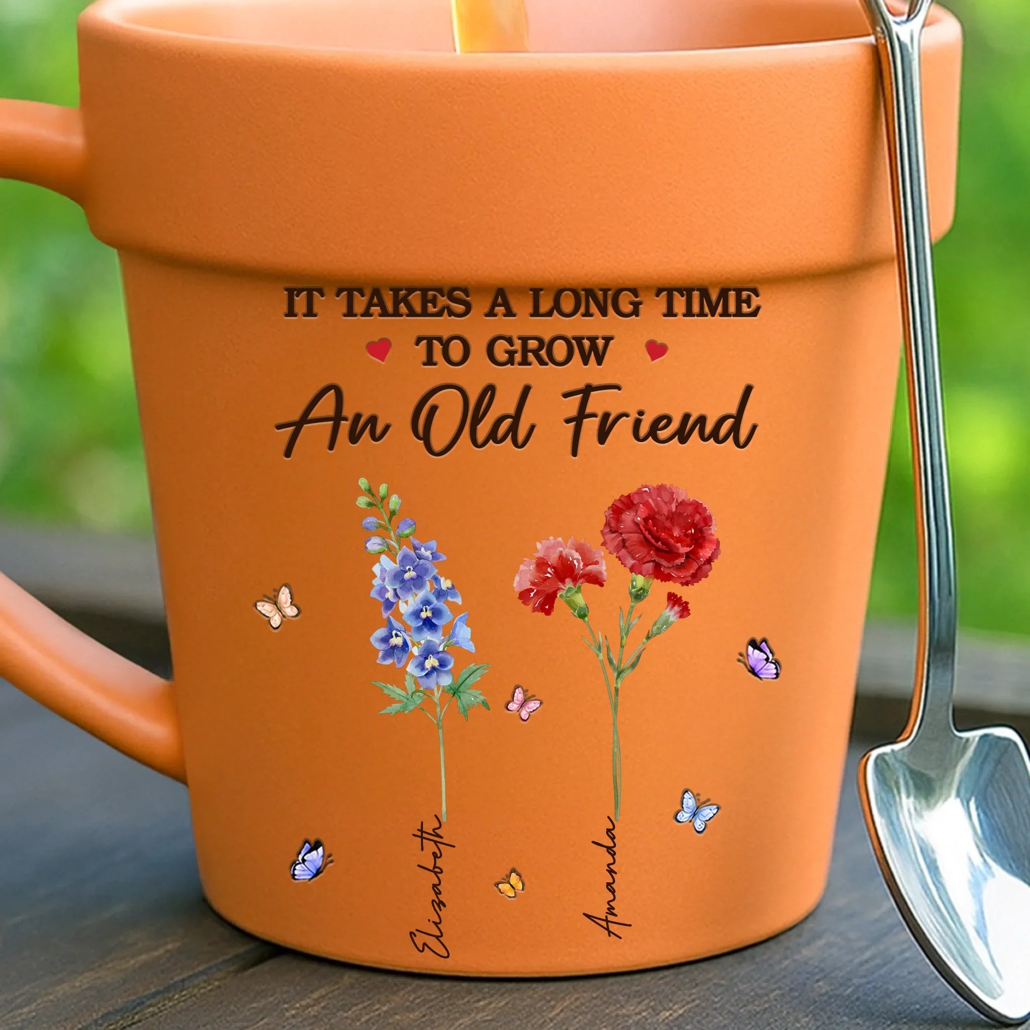 Custom Plant Pot Ceramic Mug - Personalized Best Friend Birthday Gifts For Women - It Takes A Long Time To Grow An Old Friend - Flower Pot Mug