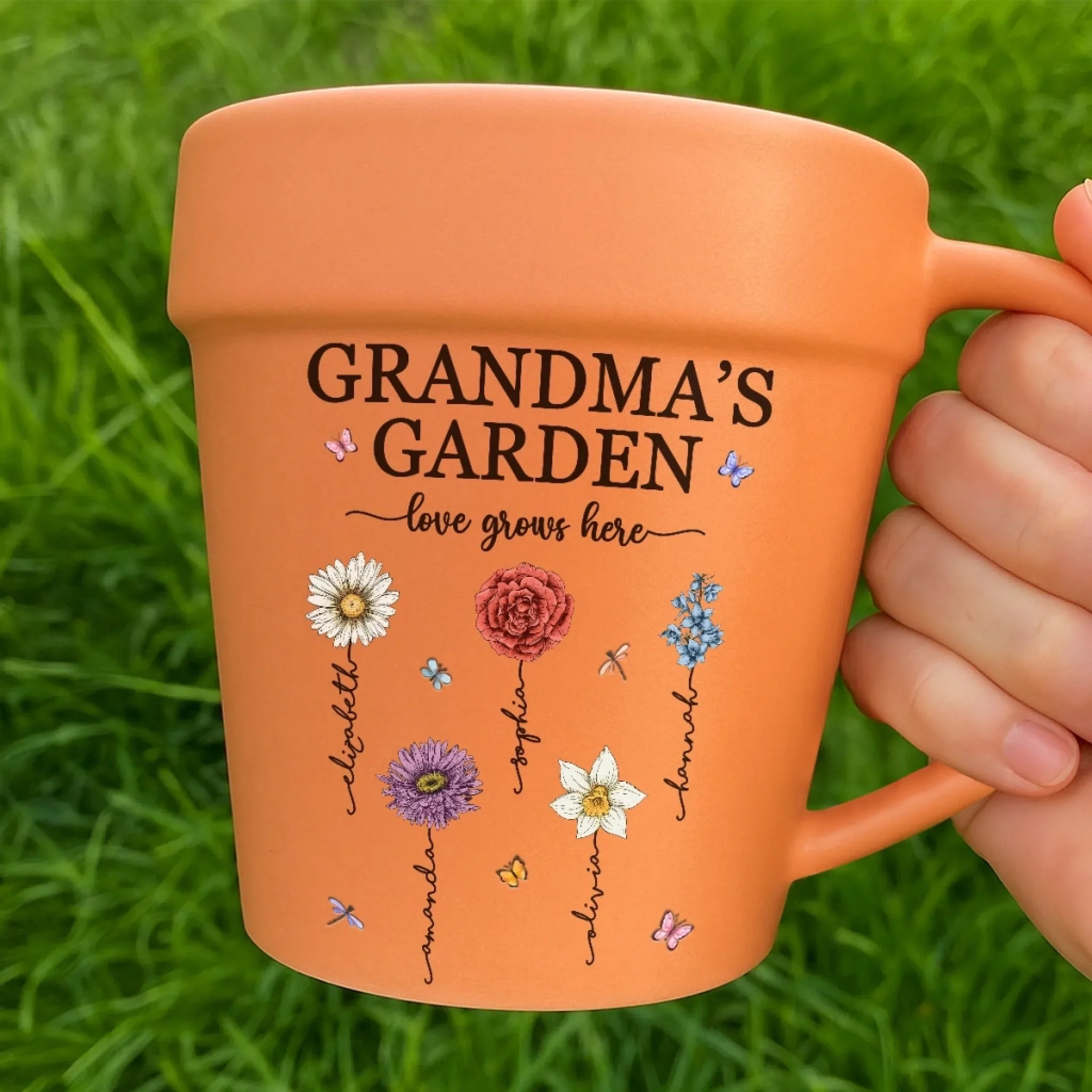 Custom Plant Pot Ceramic Mug - Personalized Birthday Gifts For Mom, Grandma - Grandma's Garden Love Grows Here - Flower Pot Mug