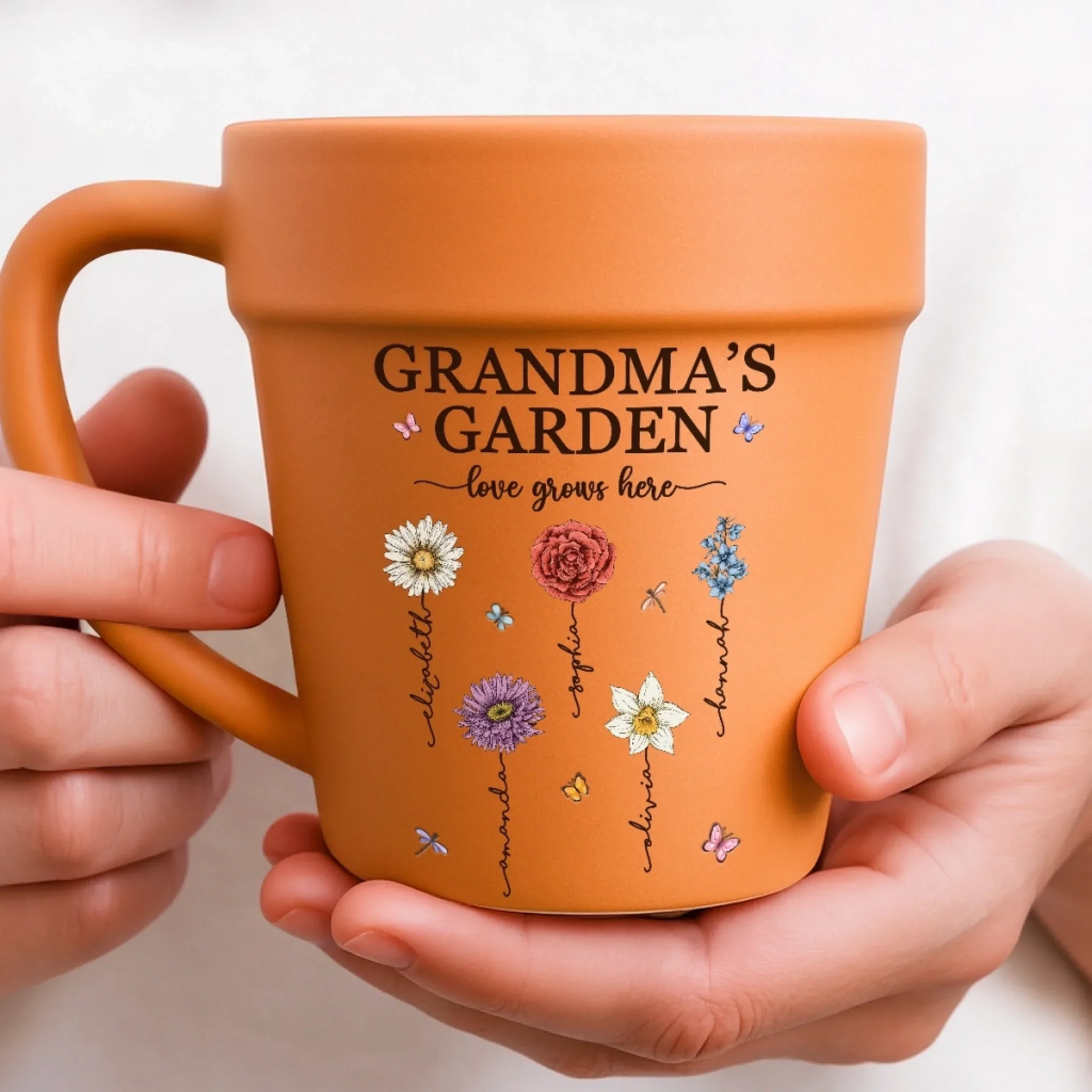 Custom Plant Pot Ceramic Mug - Personalized Birthday Gifts For Mom, Grandma - Grandma's Garden Love Grows Here - Flower Pot Mug
