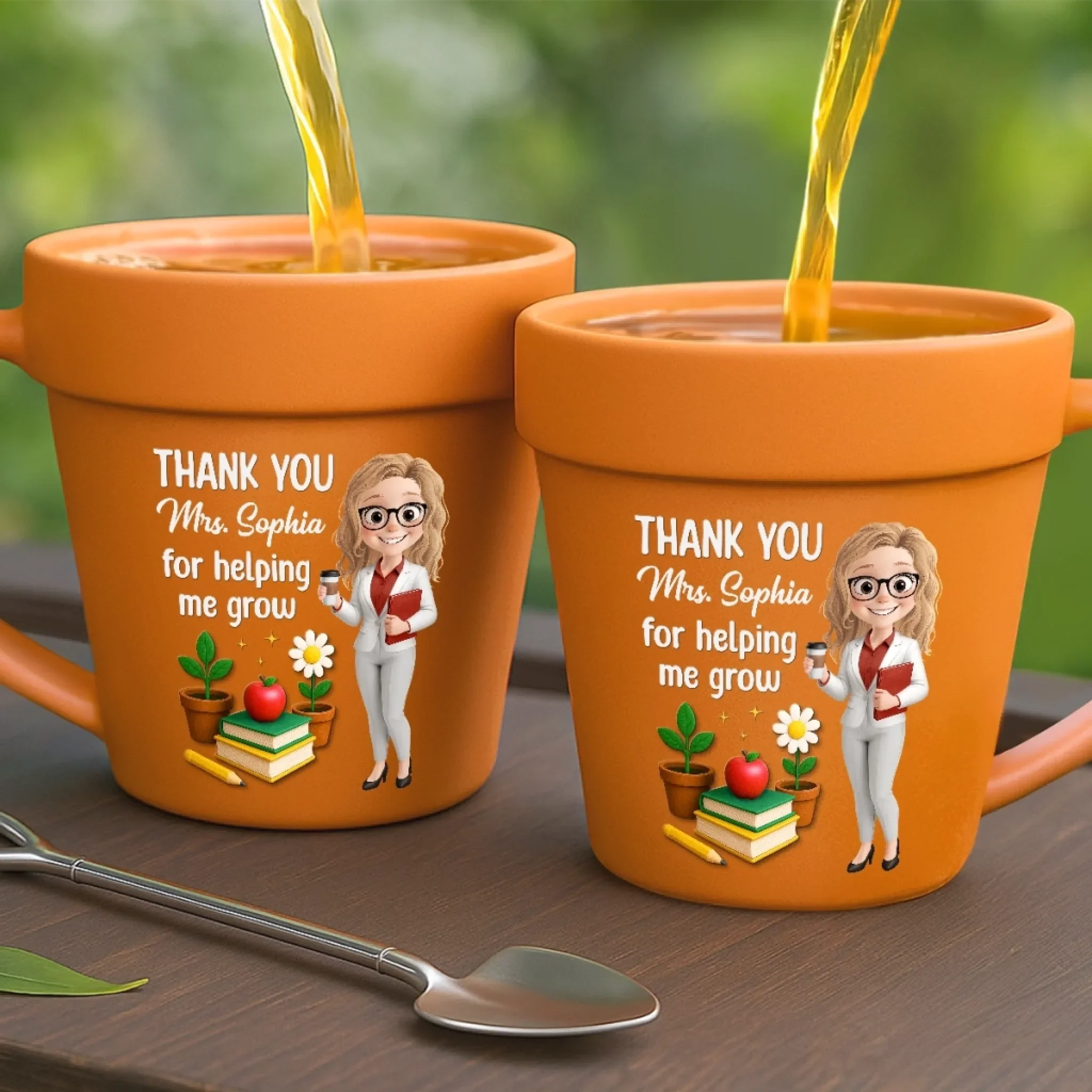 Custom Plant Pot Ceramic Mug - Personalized Back To School Gifts For Teachers - Thanks For Helping Me Bloom - Flower Pot Mug