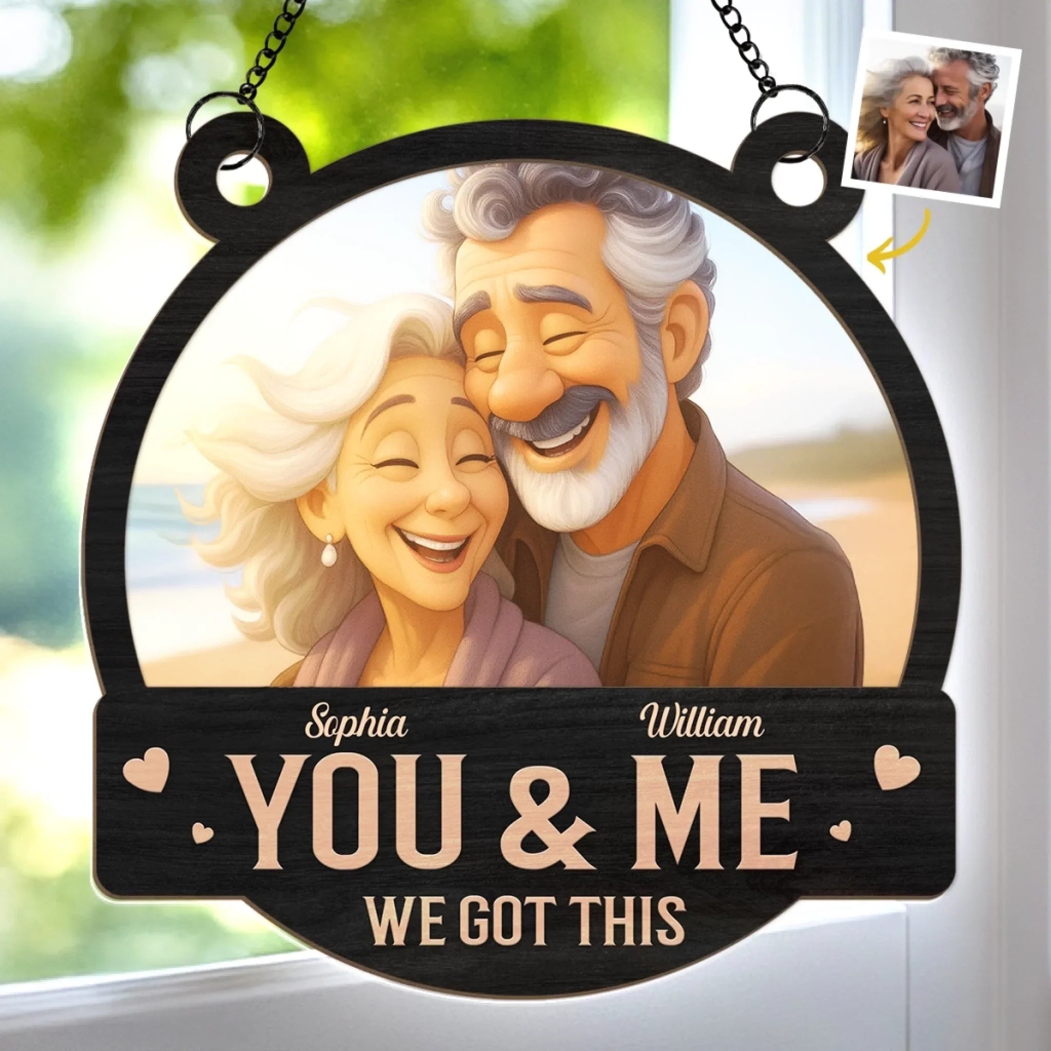 Custom Photo Window Hanging Suncatcher Ornament - Personalized Anniversary Wedding Gifts For Husband And Wife, Him And Her - Love Grows Stronger With Time