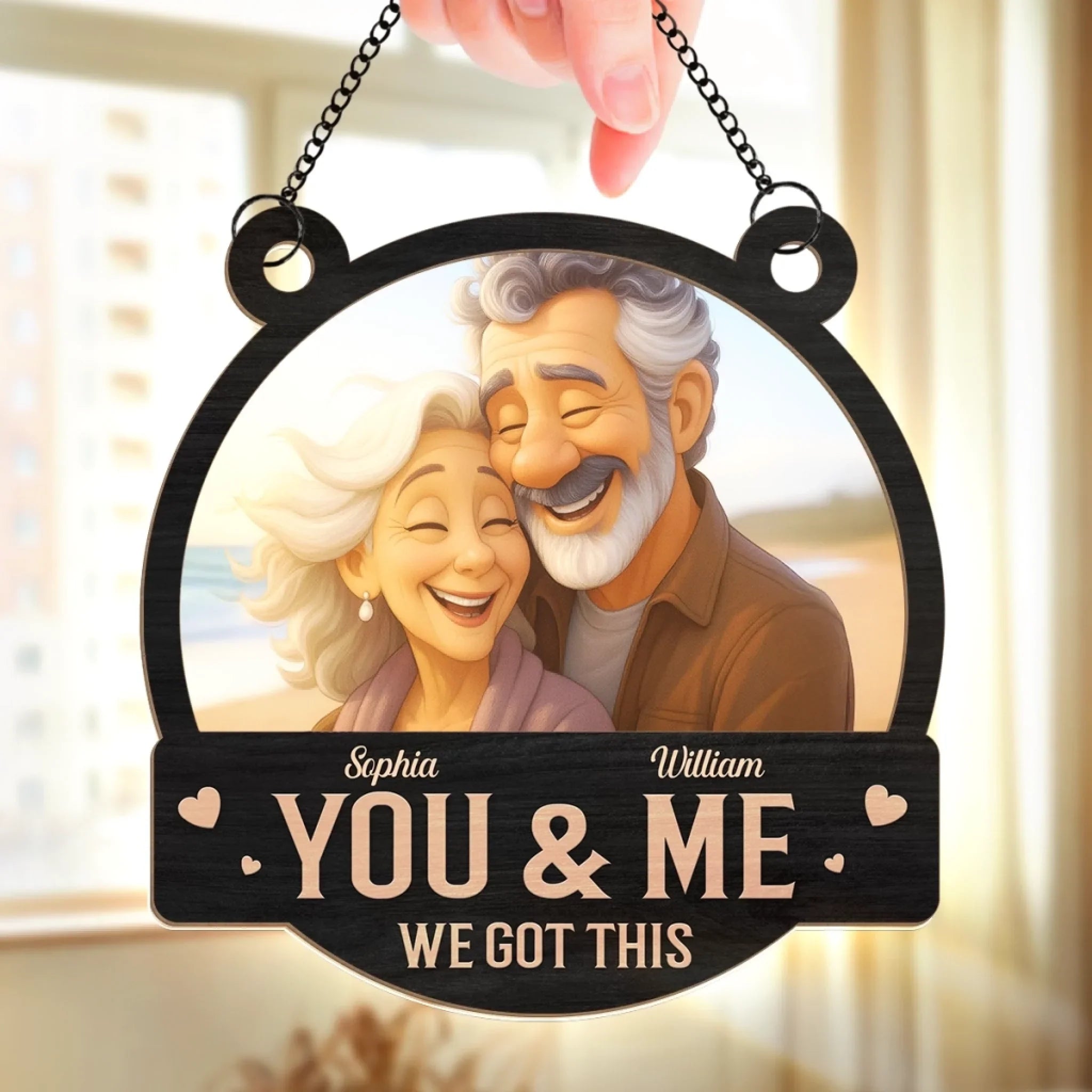 Custom Photo Window Hanging Suncatcher Ornament - Personalized Anniversary Wedding Gifts For Husband And Wife, Him And Her - Love Grows Stronger With Time