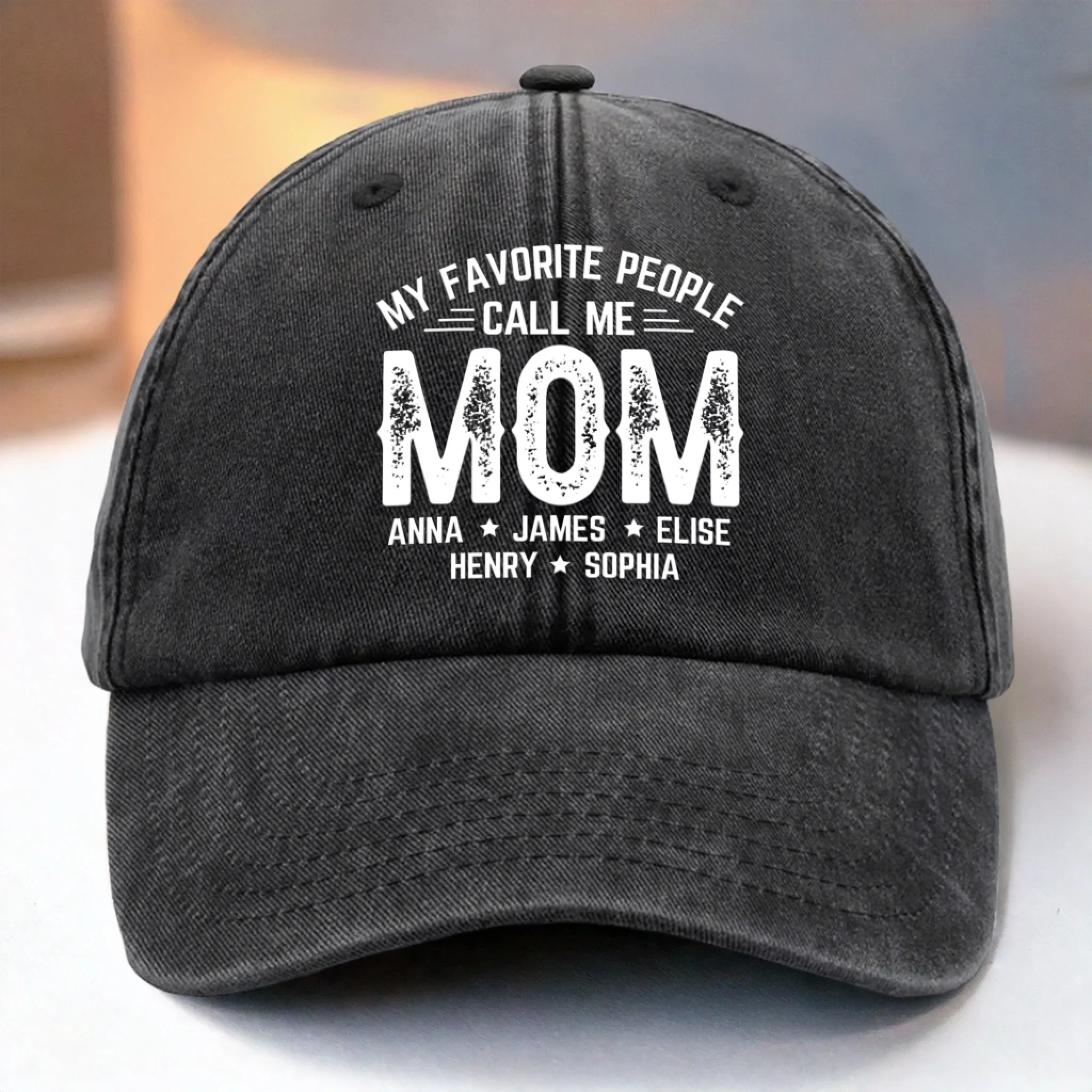 Custom Vintage Washed Denim Baseball Cap - Personalized Birthday Gifts For Mom, Grandma - Loved Most When Called Mom