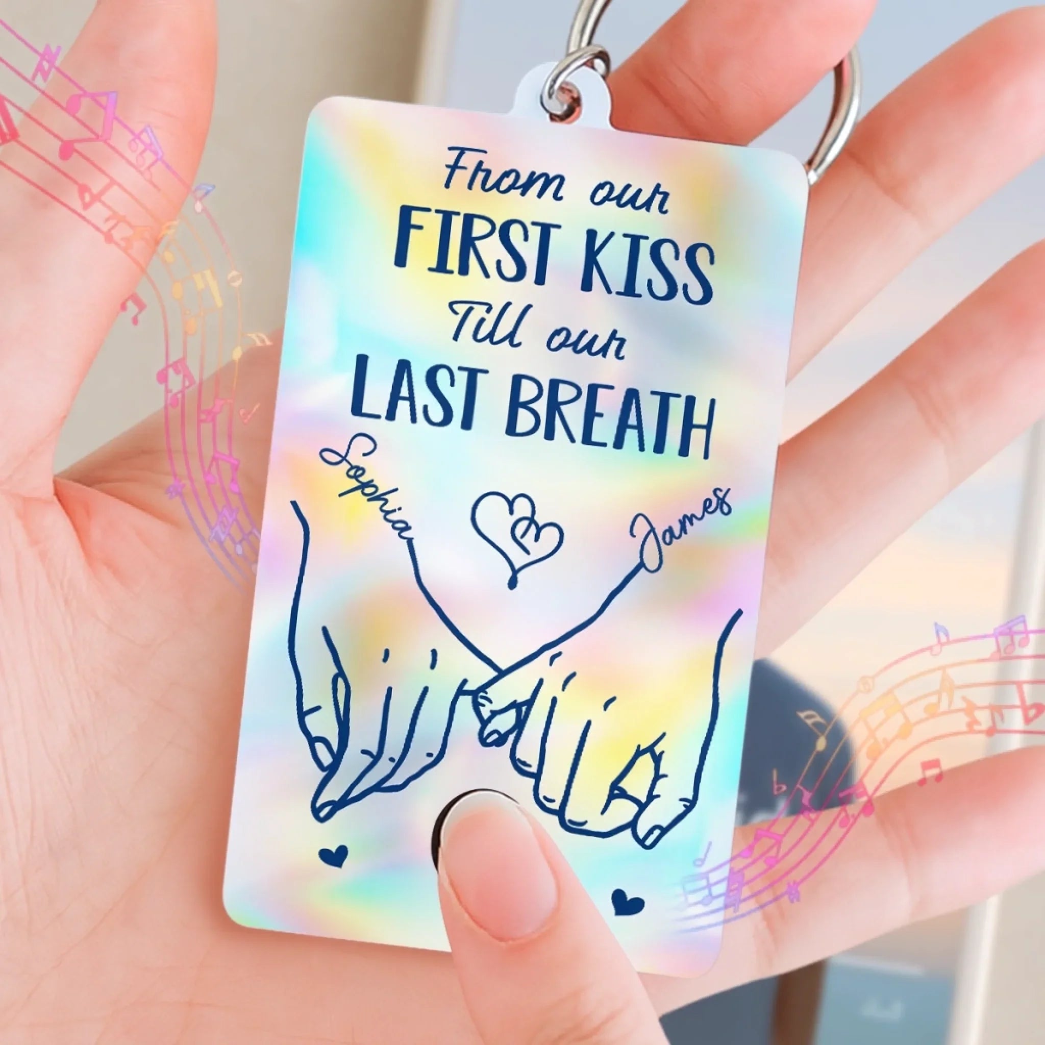Custom Acrylic Keychain With Voice Recorder - Personalized Anniversary Wedding Gifts For Husband And Wife, Him And Her - Our Love, Our Journey