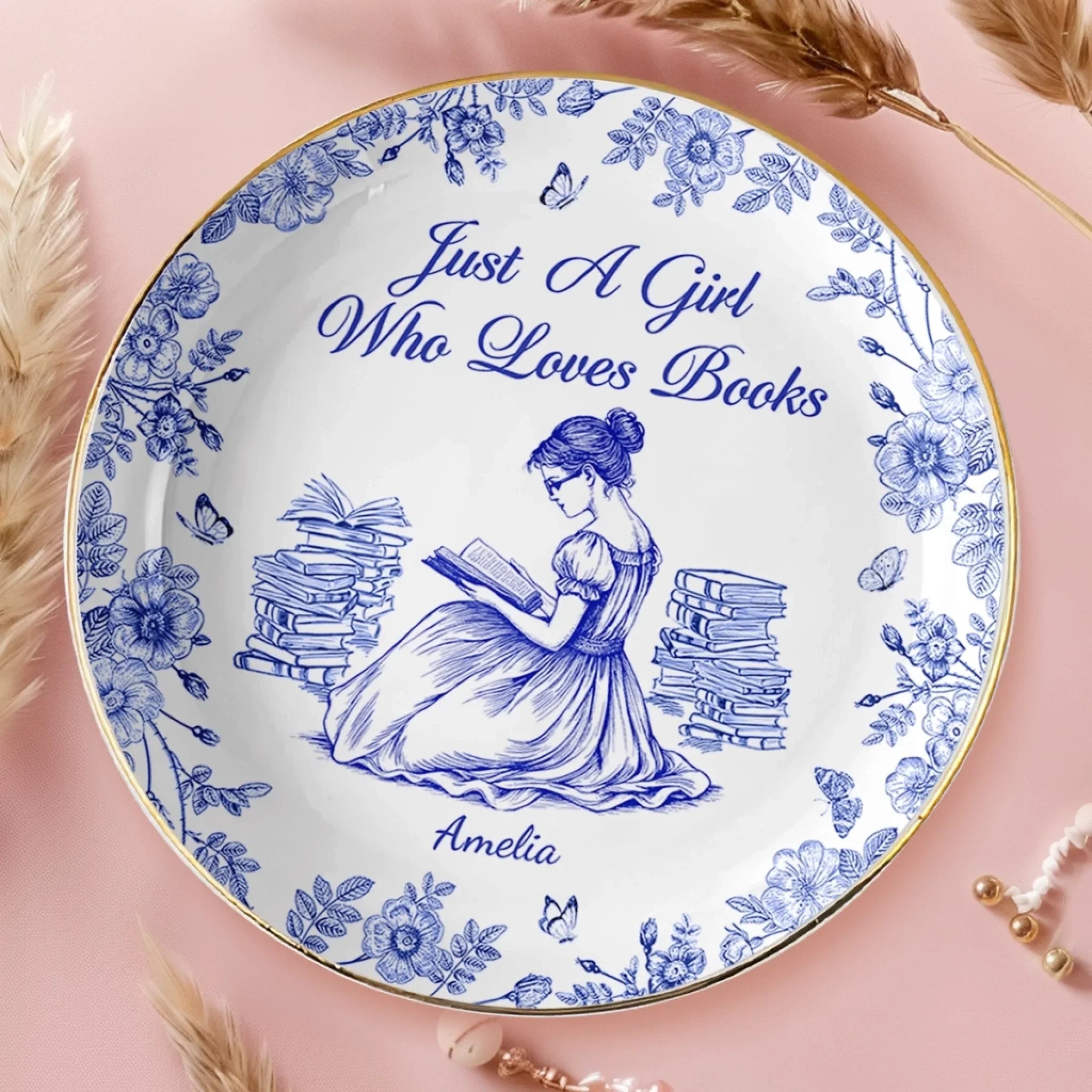 Custom Full-Print Round Jewelry Dish - Personalized Bookish Gifts For Book Lovers, Bookworms, Readers - Bookworm Vibes Only