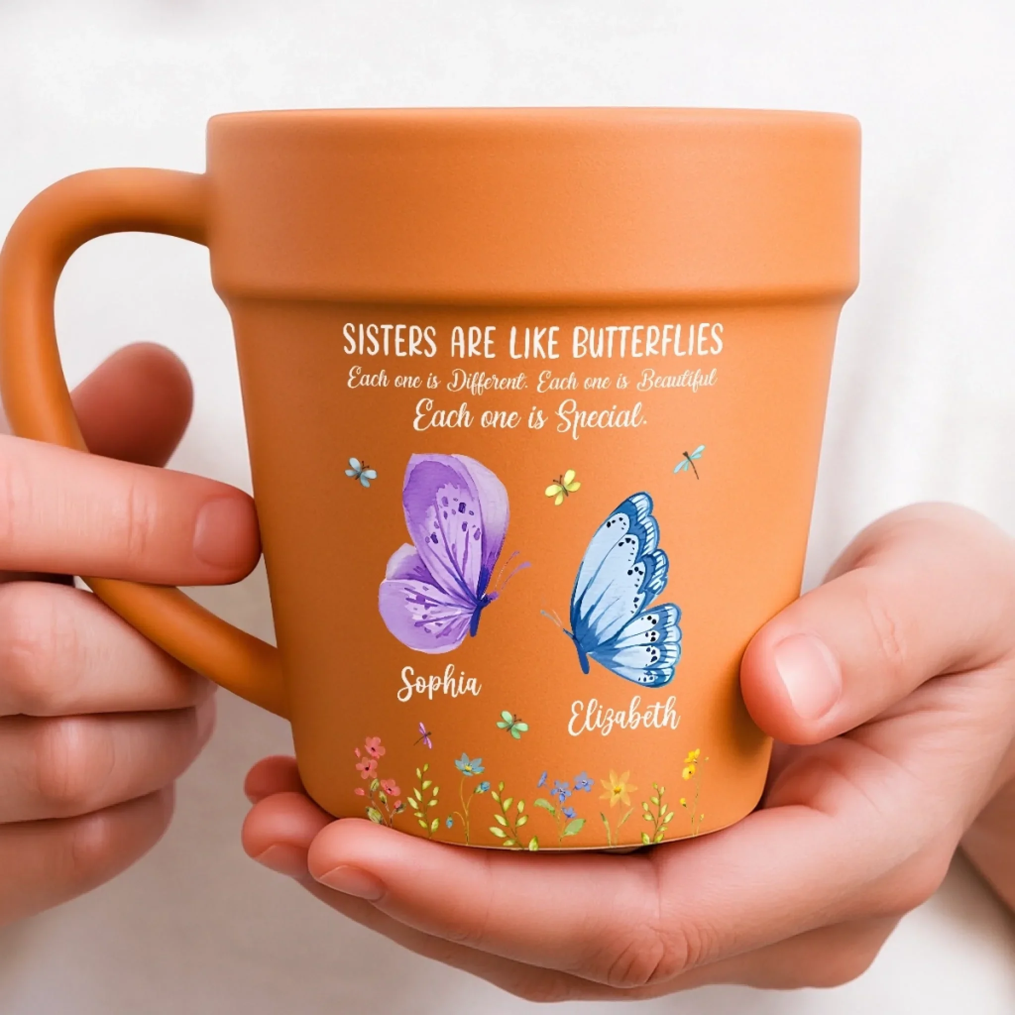 Custom Plant Pot Ceramic Mug - Personalized Garden Gifts For Gardeners, Best Friends - Different Wings, Common Love - Flower Pot Mug
