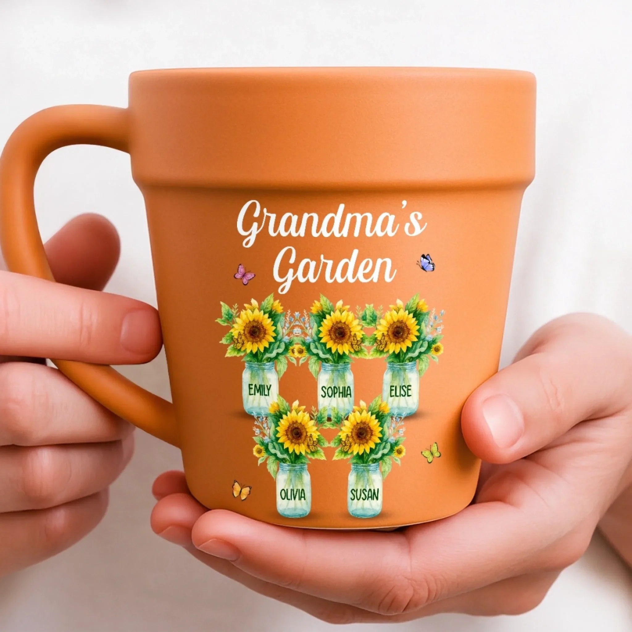 Custom Plant Pot Ceramic Mug - Personalized Garden Gifts For Gardeners, Mom, Grandma - Different Wings, Common Love - Flower Pot Mug