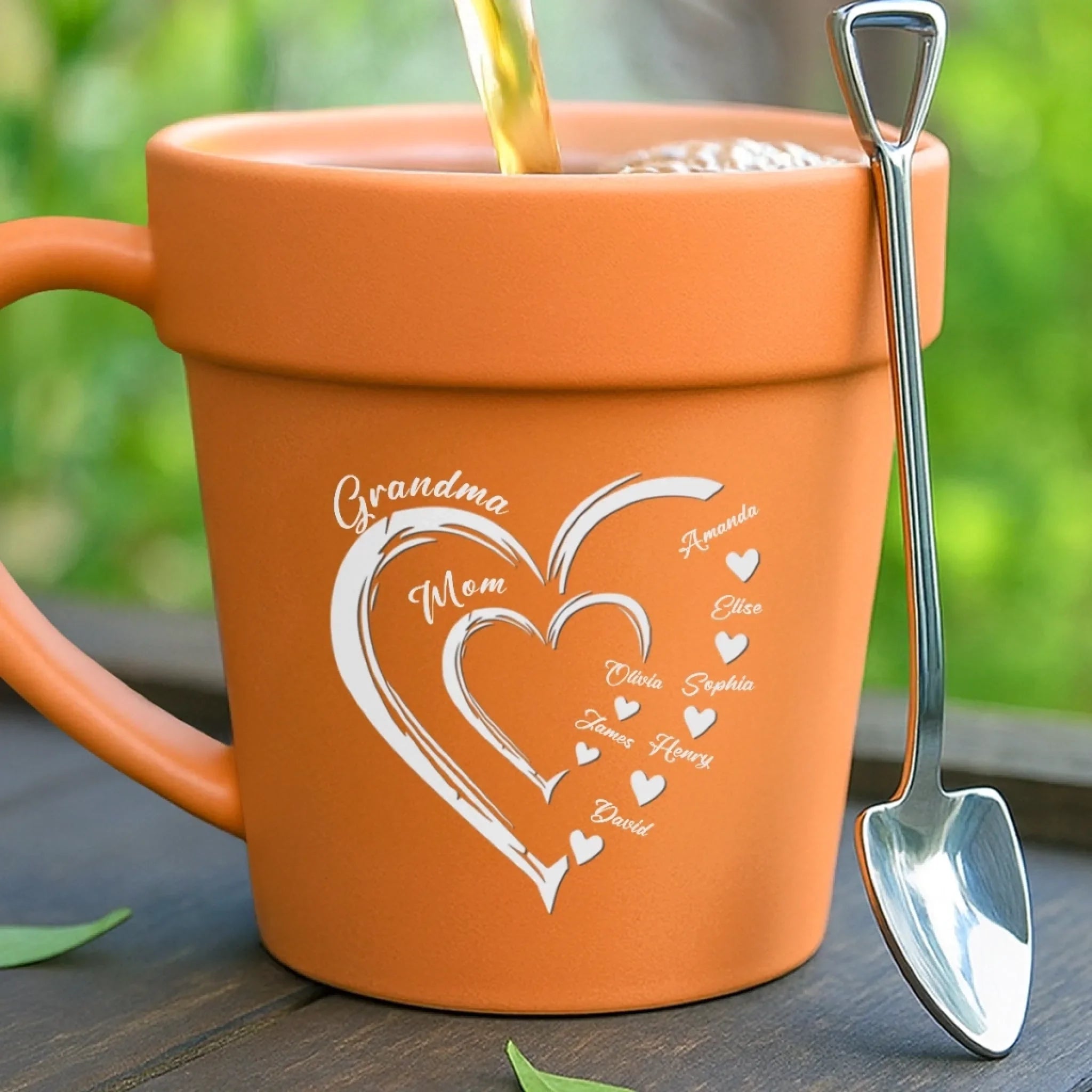 Custom Plant Pot Ceramic Mug - Personalized Garden Gifts For Gardeners, Mom, Grandma - Love Grows Through Every Generation - Flower Pot Mug