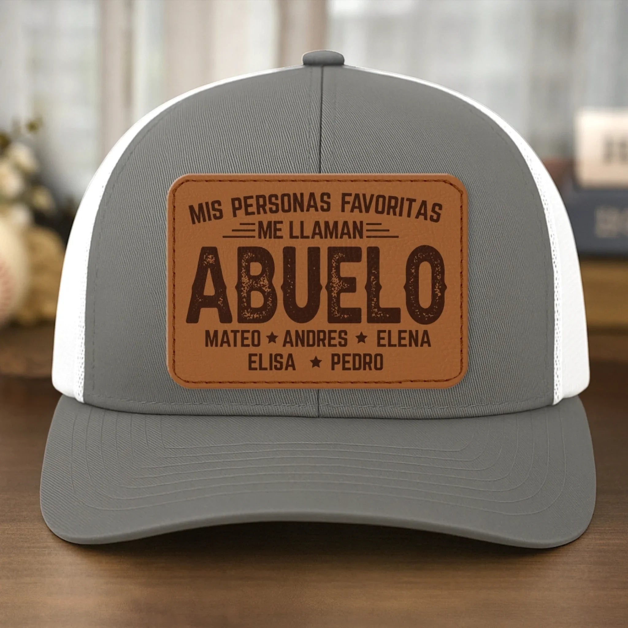 Gorra De Malla Con Parche De Cuero Personalizada - Regalos De Cumpleaos Personalizados Para Pap, Abuelo - Pap Y Orgulloso Cada Da