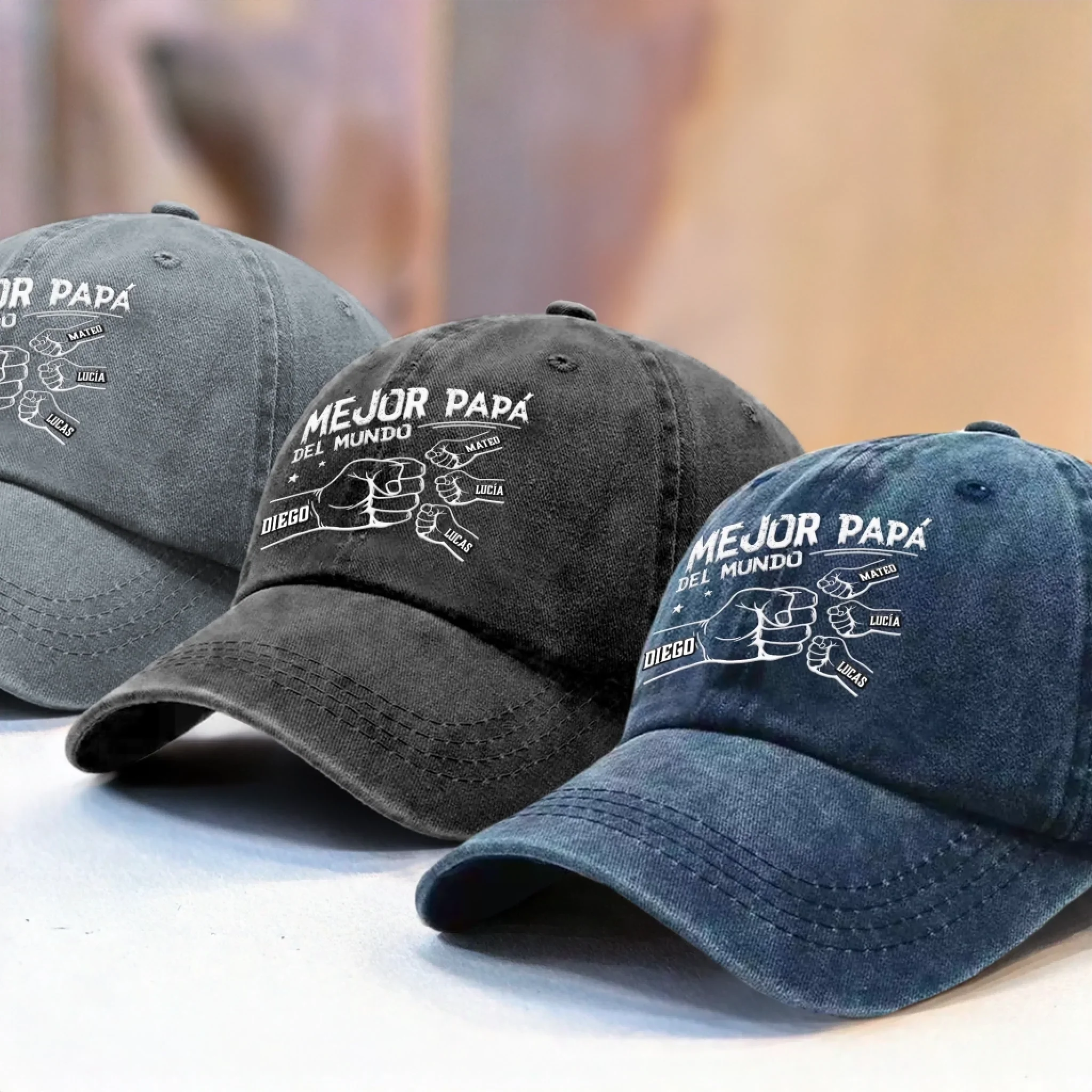 Gorra de Bisbol Personalizada de Mezclilla Vintage Lavada – Regalos de Cumpleaos Personalizados para Pap, Abuelo – Amado Por Ellos, Llamado Pap