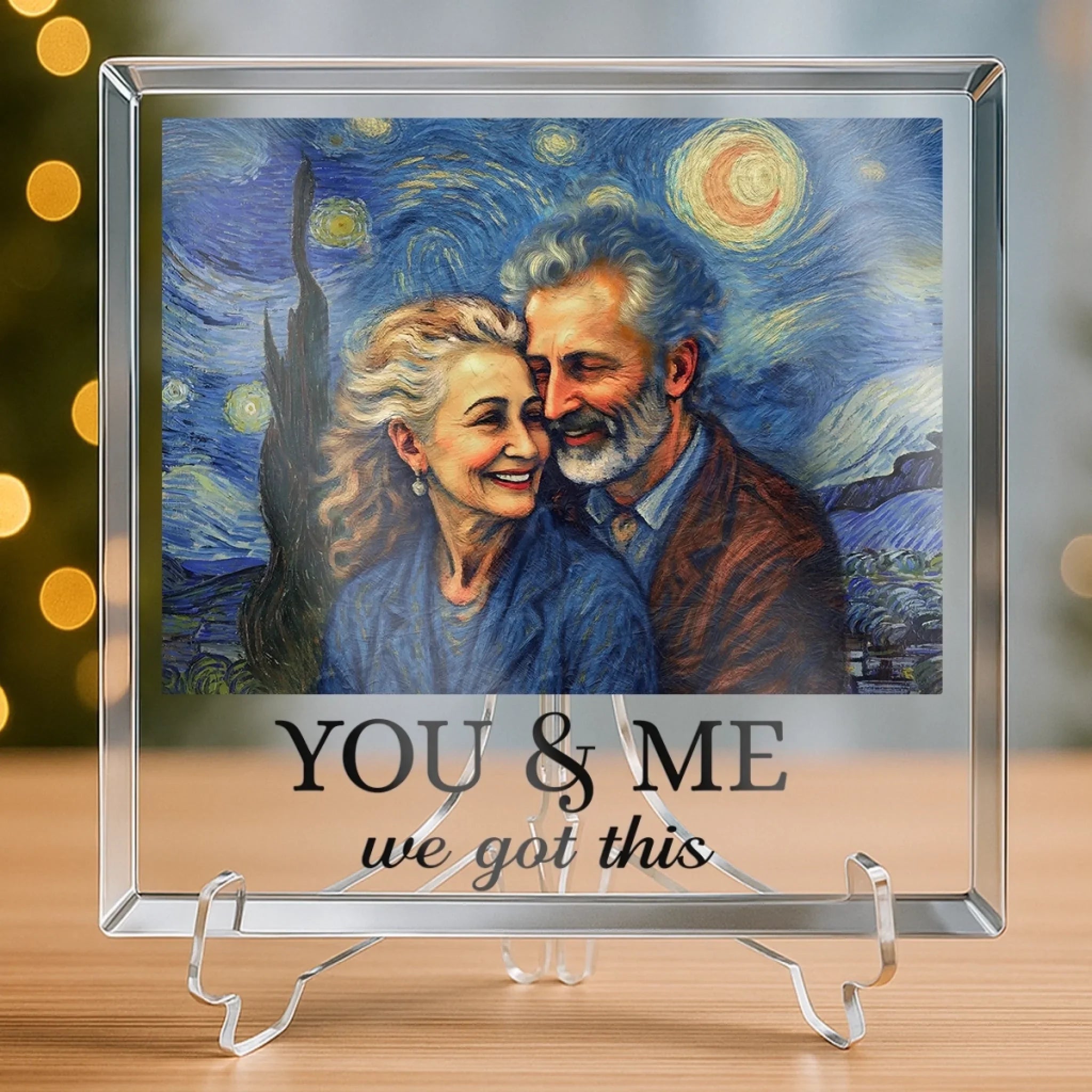 Custom Photo Square Shaped Acrylic Plaque - Personalized Anniversary Wedding Gifts For Husband And Wife, Him And Her - You & Me, Written In The Stars
