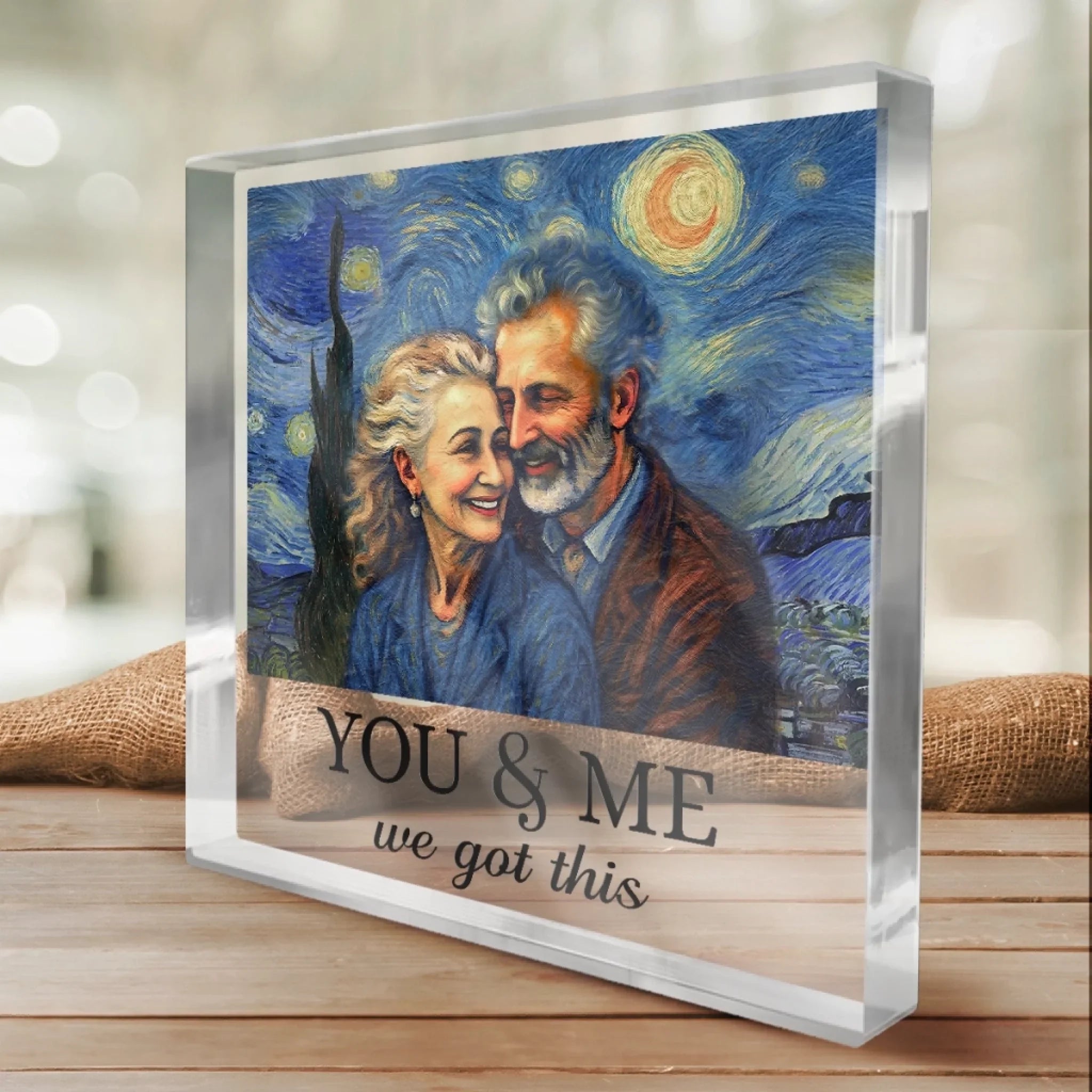 Custom Photo Square Shaped Acrylic Plaque - Personalized Anniversary Wedding Gifts For Husband And Wife, Him And Her - You & Me, Written In The Stars