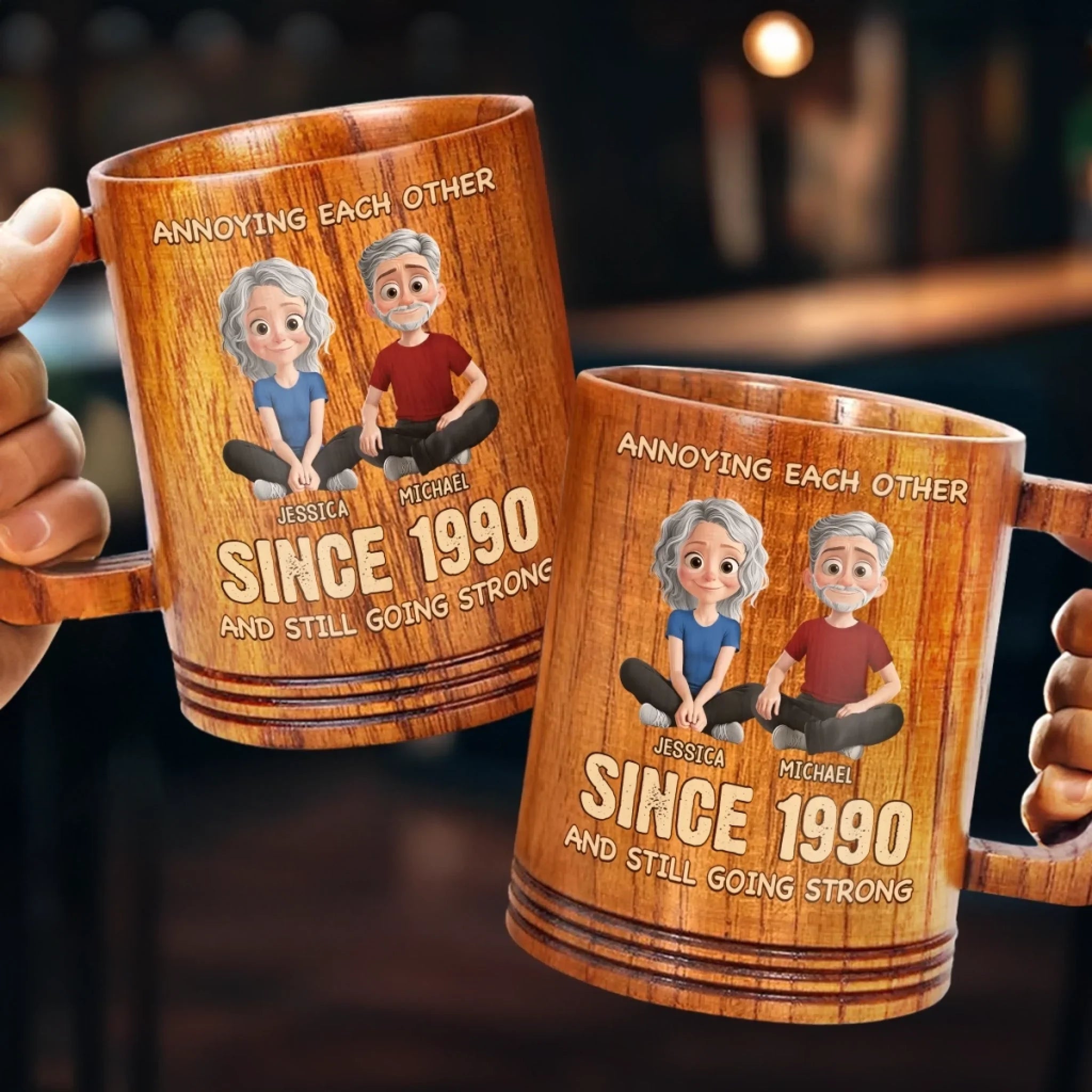 Custom Wooden Mug - Personalized Anniversary Wedding Gifts For Husband And Wife, Him And Her - Love, Laughter, And A Lifetime Of Eye Rolls