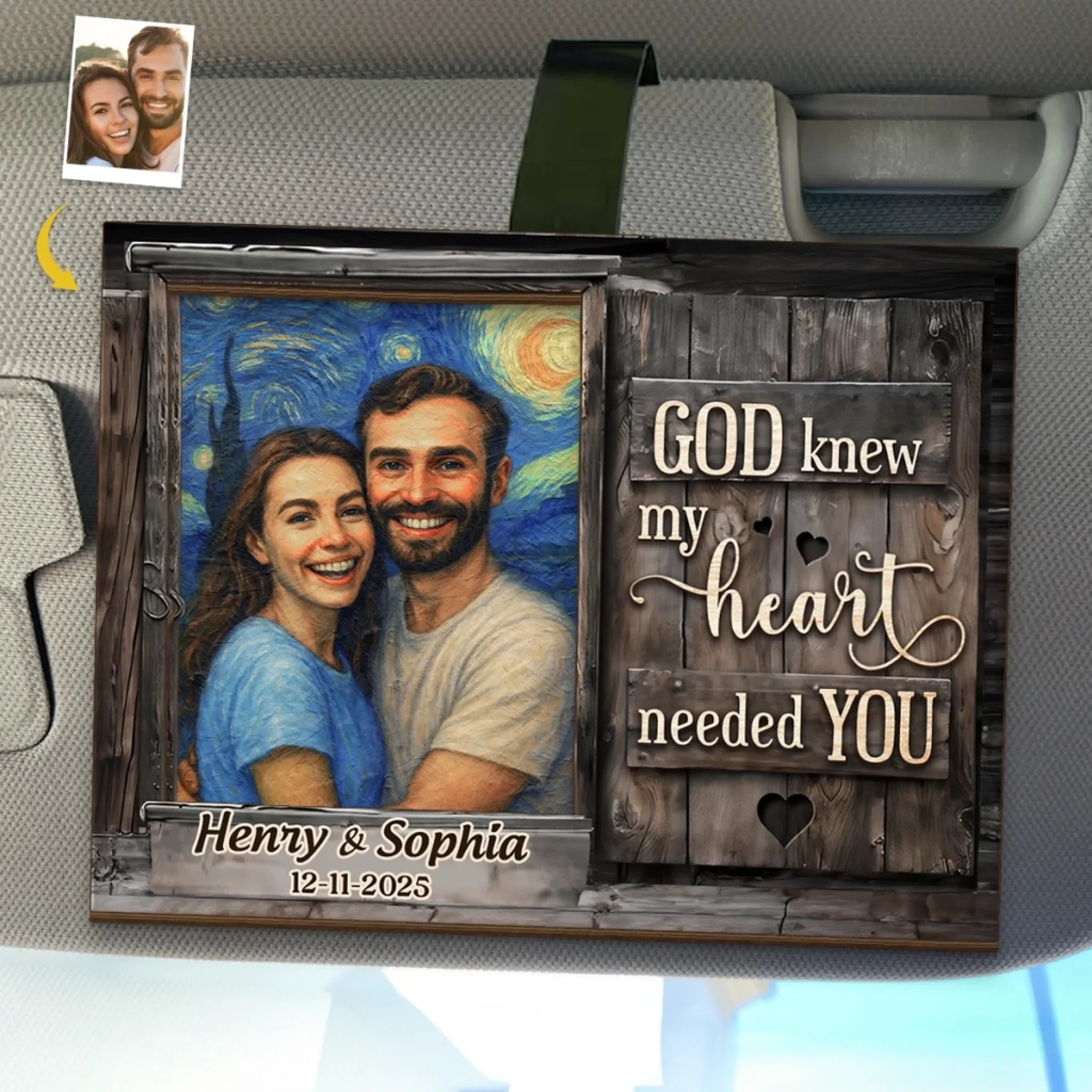Custom Photo Car Visor Clip - Personalized Anniversary Wedding Gifts For Husband And Wife, Him And Her - Drive Slow, Love Grows