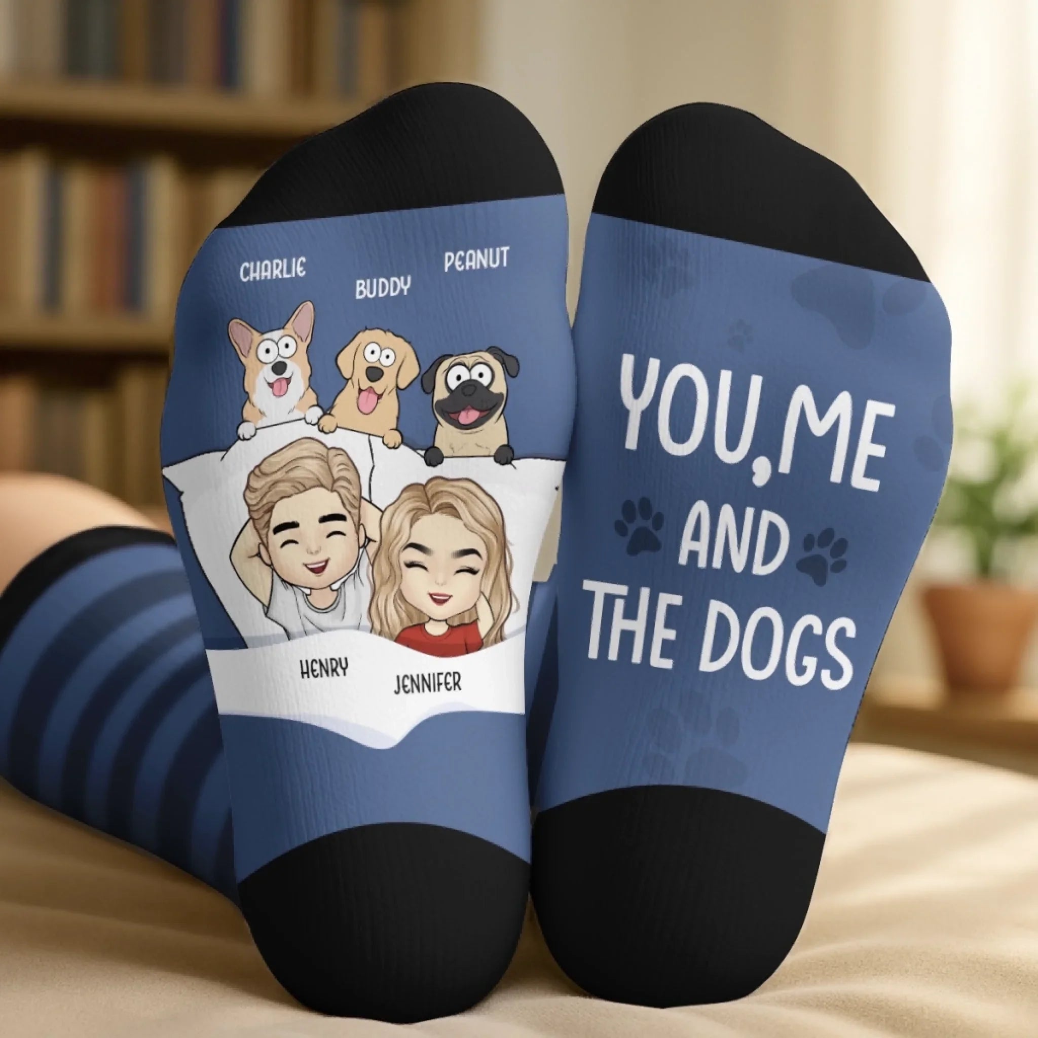 Custom Crew Socks - Personalized Anniversary Wedding Gifts For Husband And Wife, Dog Dad And Mom - Just Us And The Dog Life
