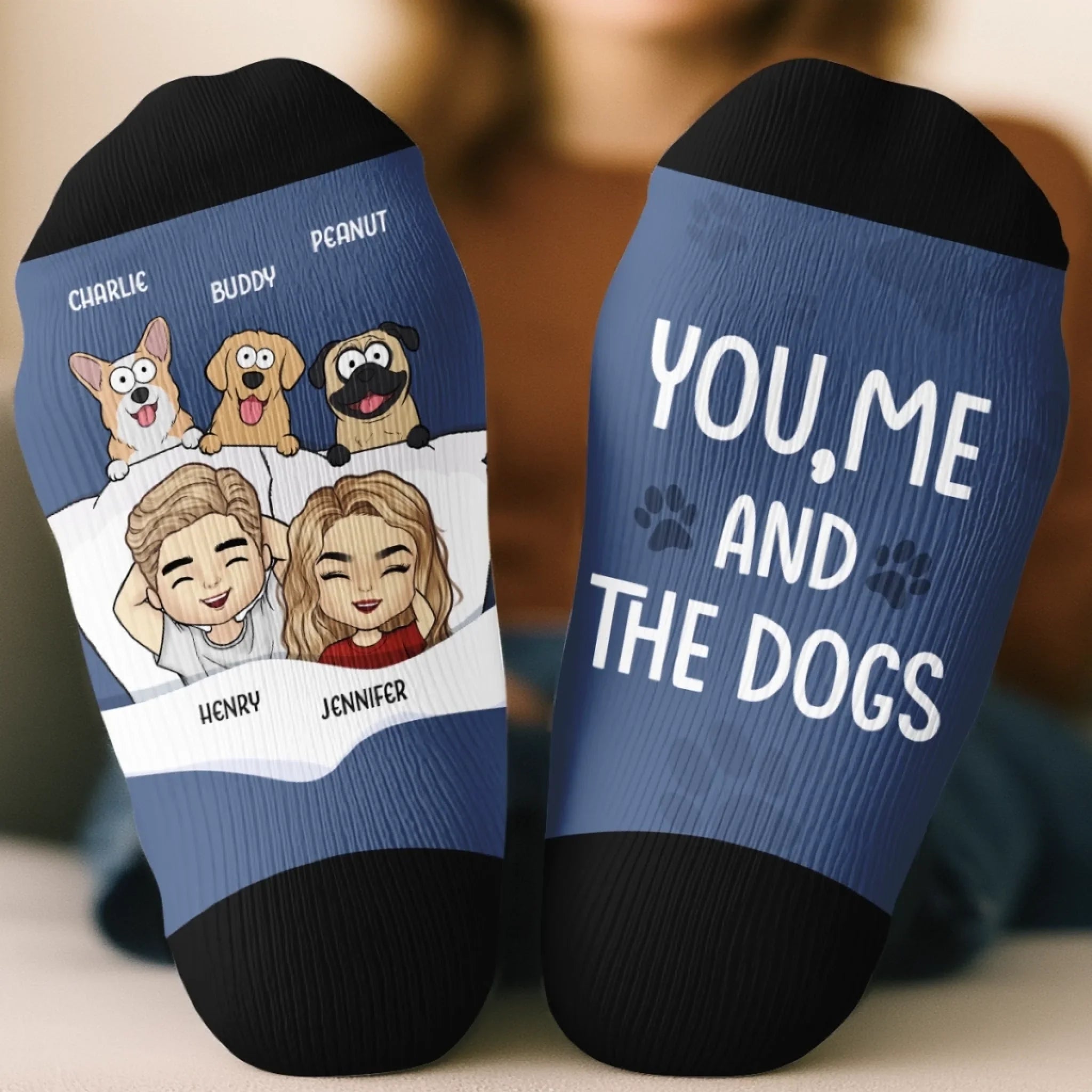 Custom Crew Socks - Personalized Anniversary Wedding Gifts For Husband And Wife, Dog Dad And Mom - Just Us And The Dog Life
