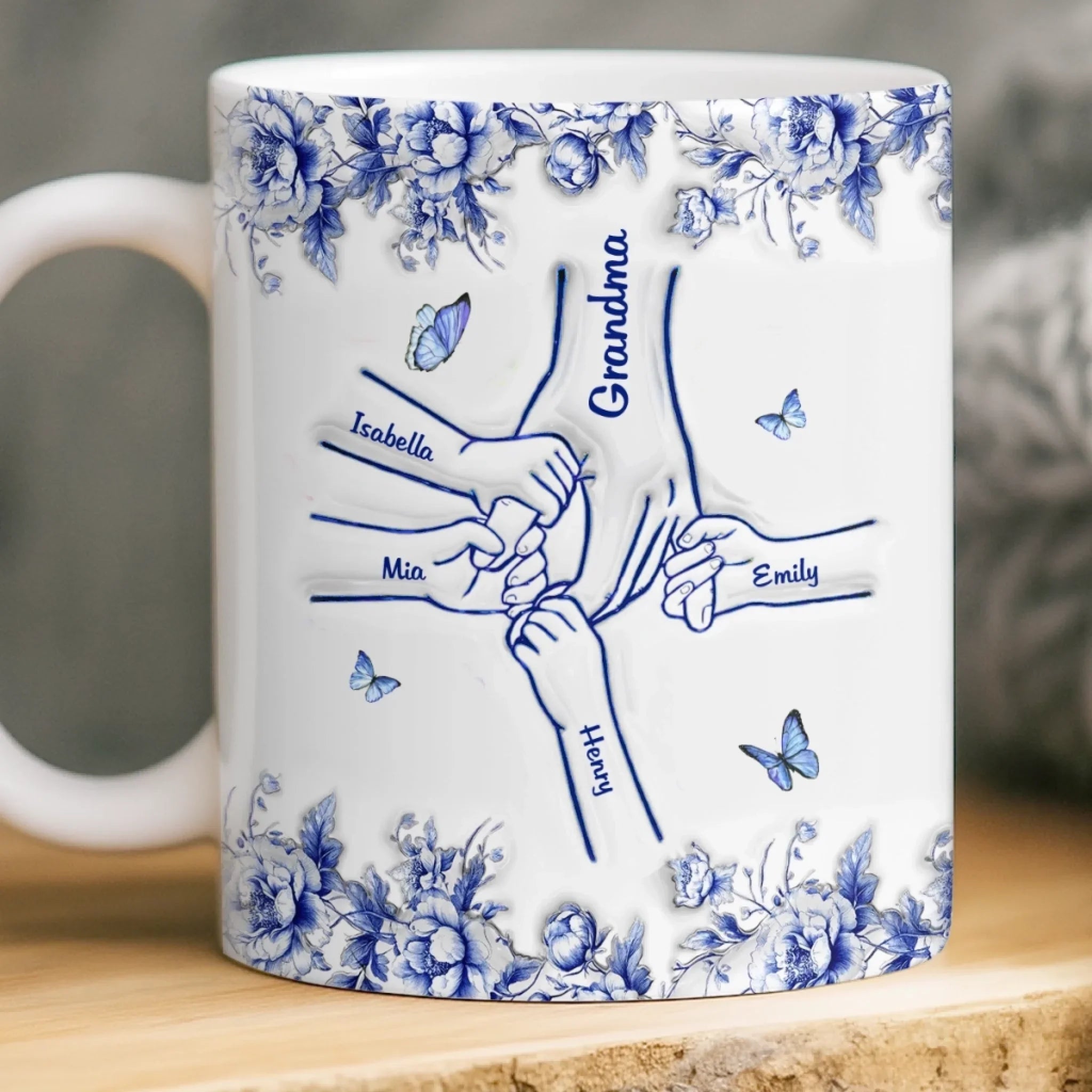 Custom 3D Inflated Effect Printed Mug - Personalized Birthday Gifts For Mom, Grandma - Hand In Hand Through Life
