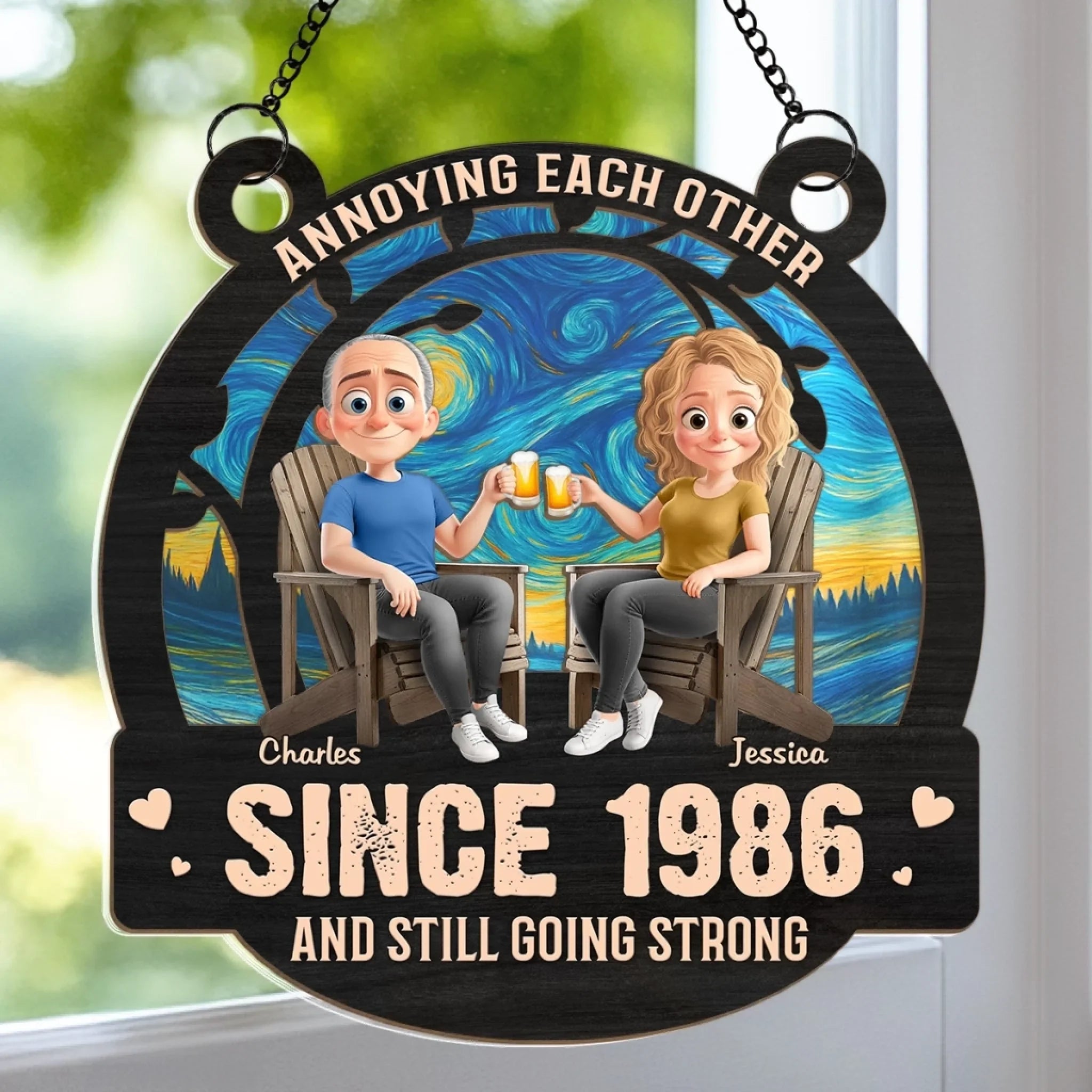 Custom Window Hanging Suncatcher Ornament - Personalized Anniversary Wedding Gifts For Husband And Wife, Him And Her - Built On Jokes, Sealed With A Kiss