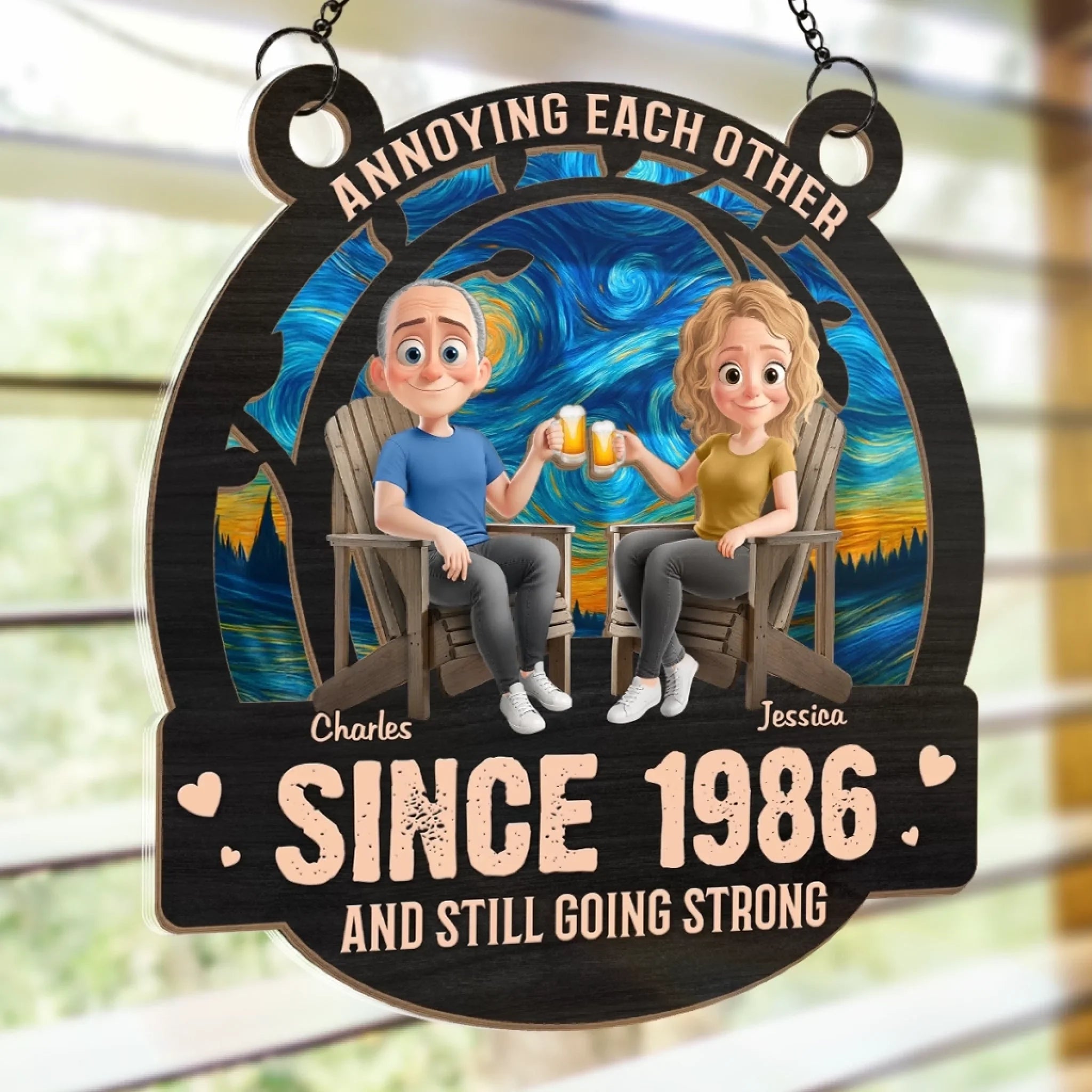 Custom Window Hanging Suncatcher Ornament - Personalized Anniversary Wedding Gifts For Husband And Wife, Him And Her - Built On Jokes, Sealed With A Kiss