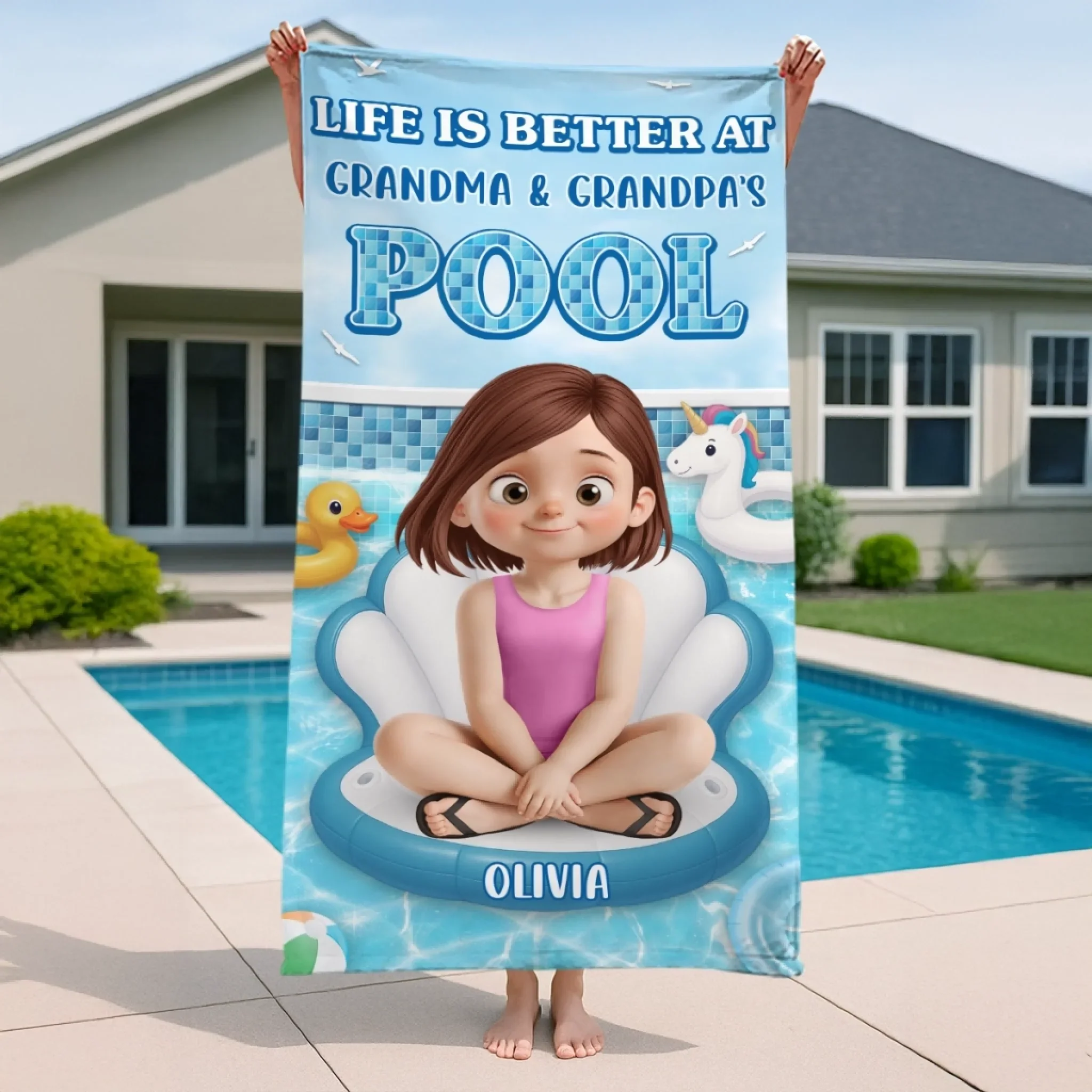Custom Beach Towel - Personalized Summer Vacation And Travel Gifts For Family, Kids - Grandkid Pool Party