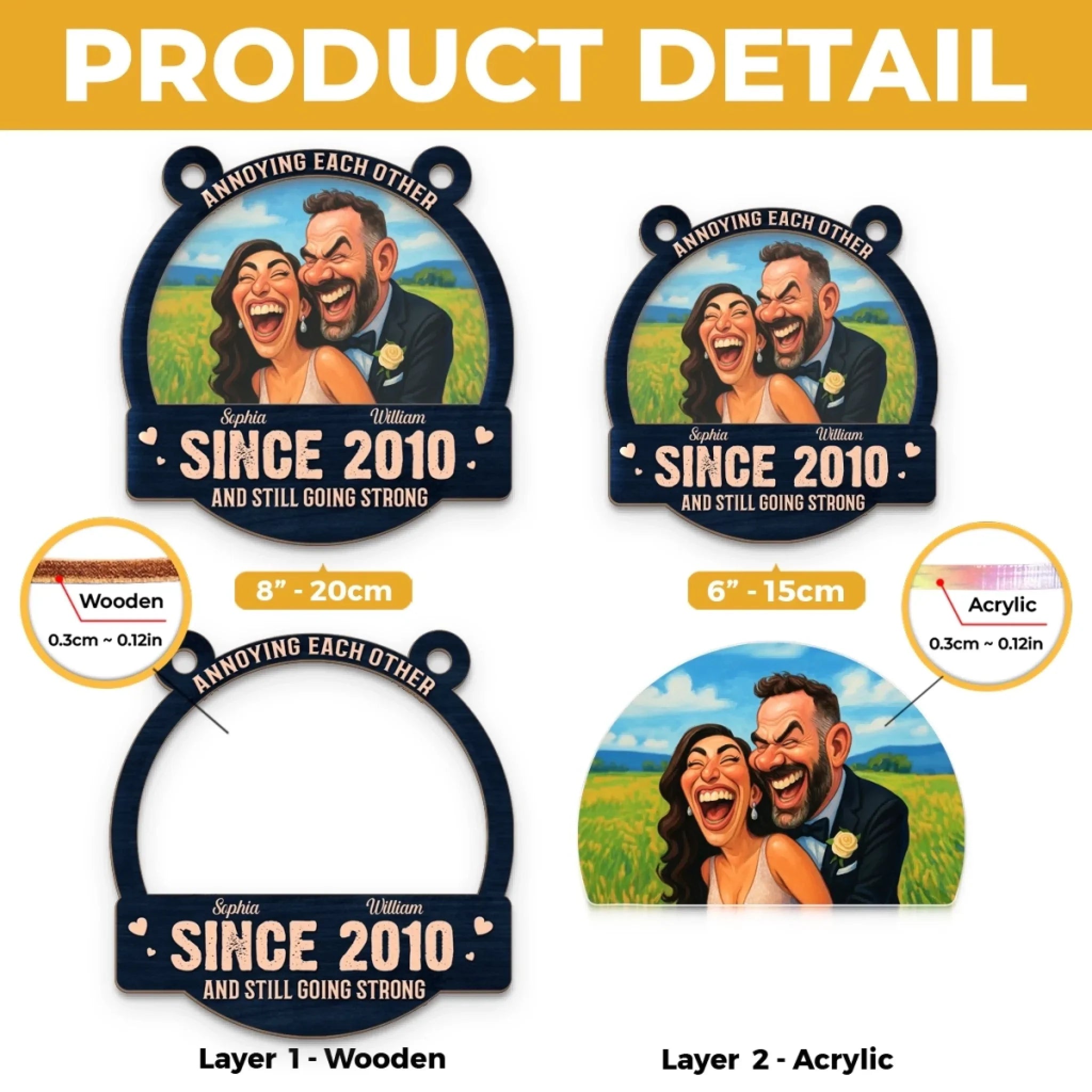 Custom Photo Funny Caricature Window Hanging Suncatcher Ornament - Personalized Anniversary Wedding Gifts For Husband And Wife, Him And Her - Still Going Strong