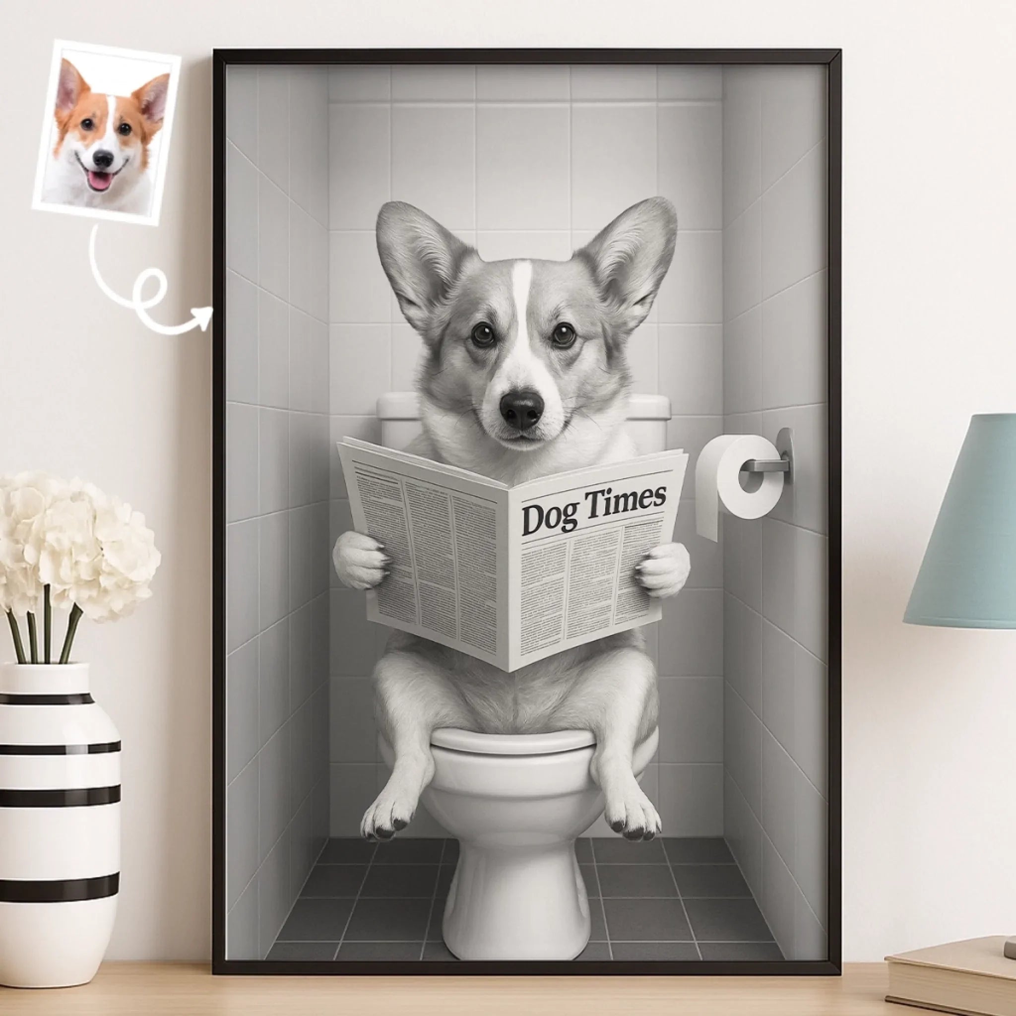 Custom Photo Bathroom Vertical Poster - Personalized Birthday Gifts For Dog Cat Lovers, Dog Dad And Mom, Cat Owners - Do Not Disturb, I’m Reading The Dog Times