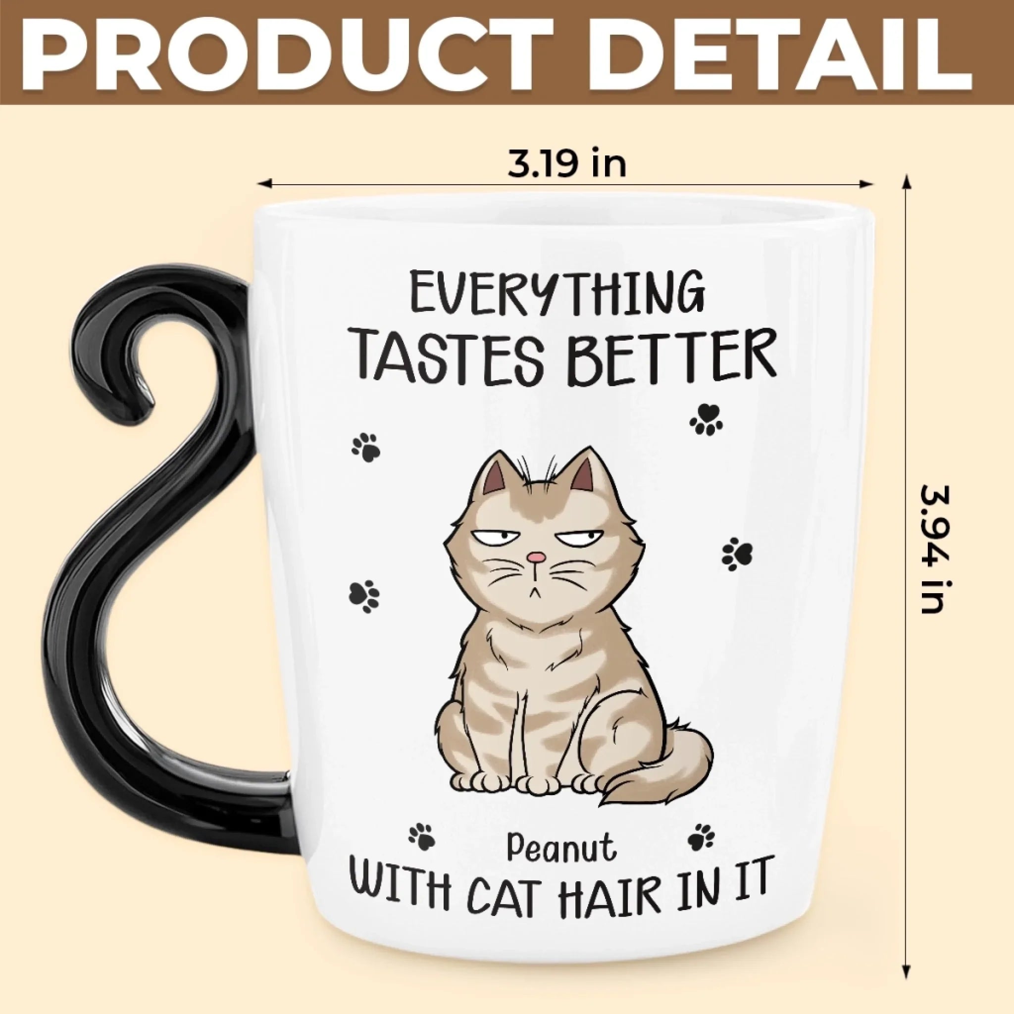 Custom 12oz Cat Handle Ceramic Mug - Personalized Birthday Gifts For Cat Lovers, Cat Mom And Dad - Cat Hair, Don’t Care