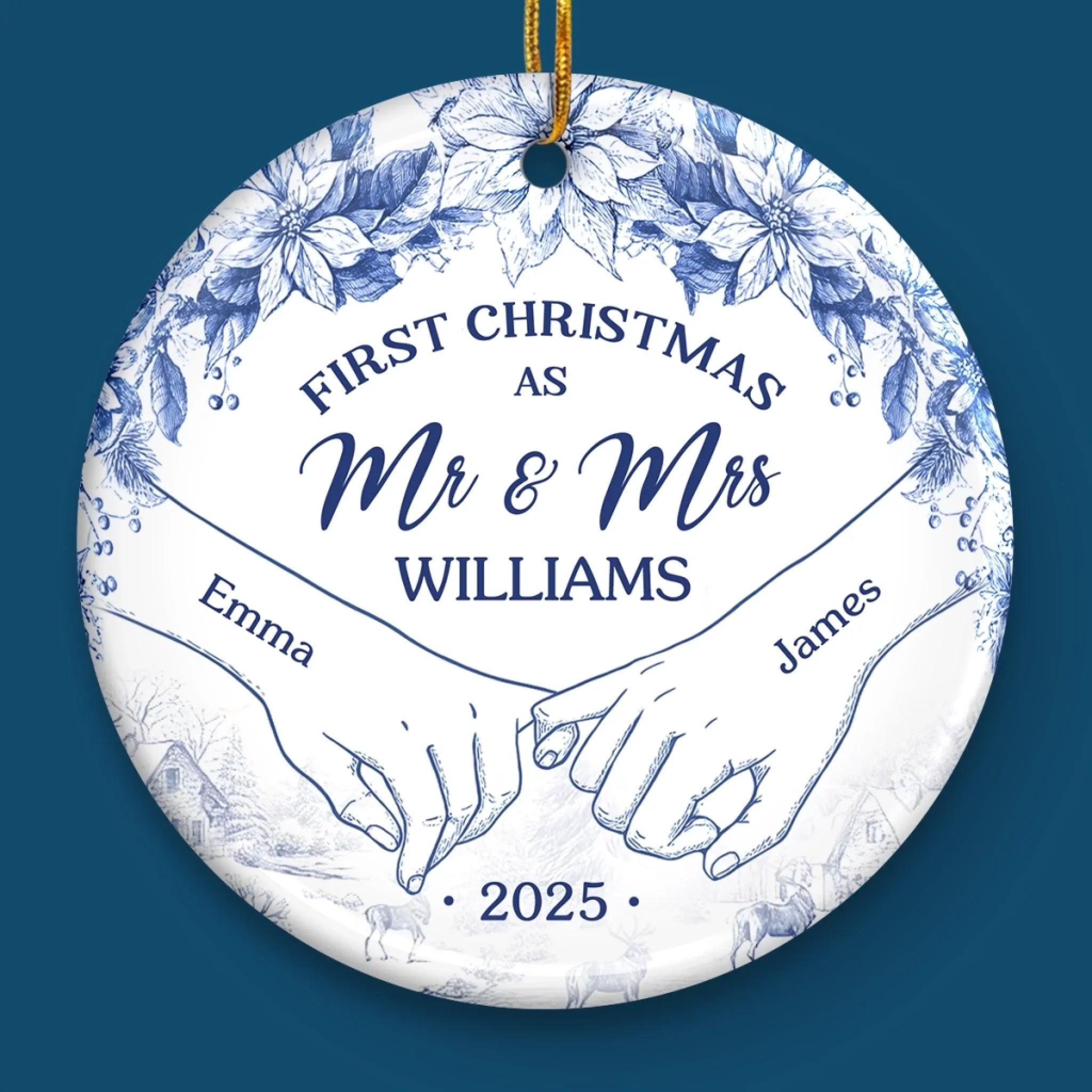 Custom Ceramic Ornament - Personalized Anniversary Christmas Wedding Gifts For Husband And Wife, Him And Her - Cozying Up As Newlyweds