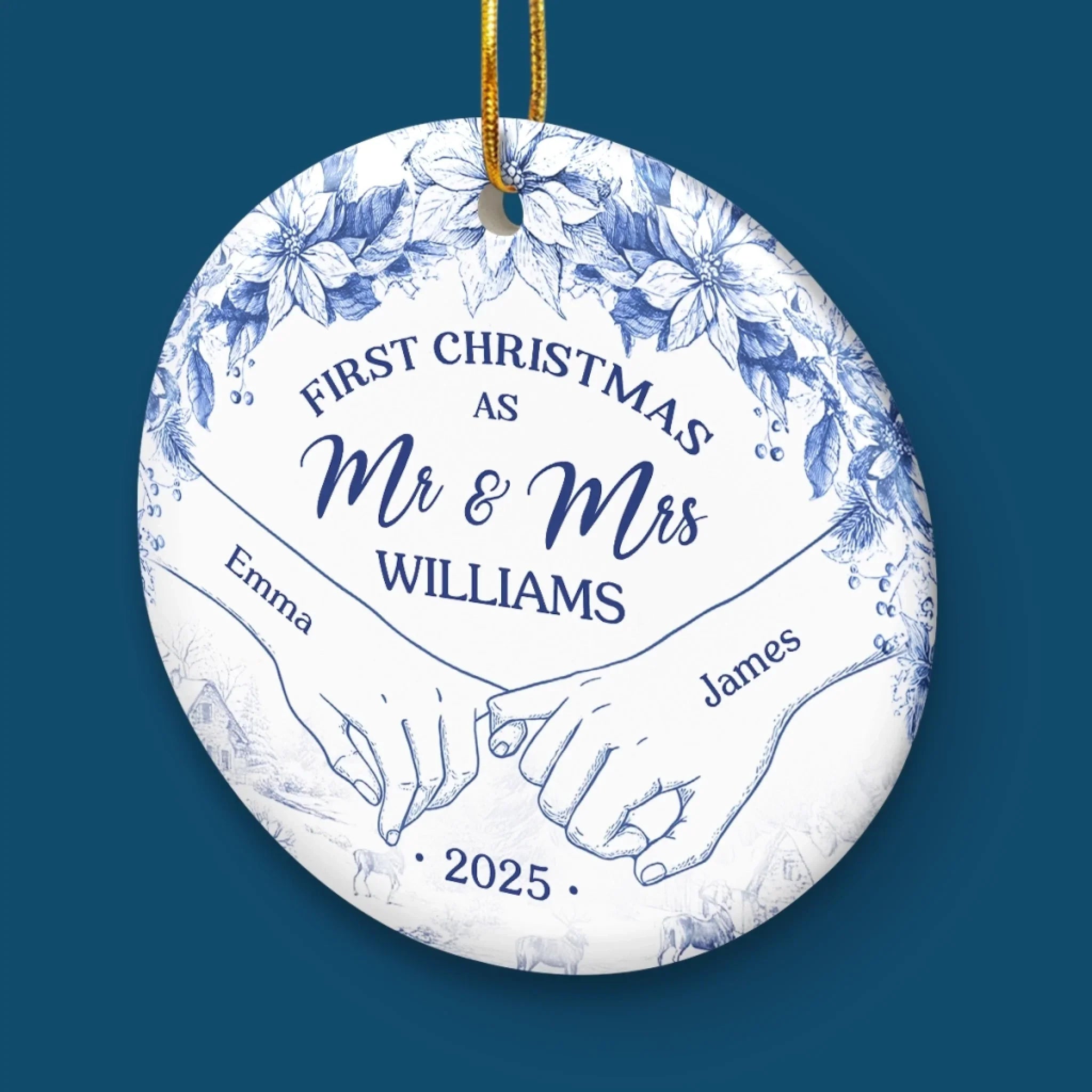 Custom Ceramic Ornament - Personalized Anniversary Christmas Wedding Gifts For Husband And Wife, Him And Her - Cozying Up As Newlyweds