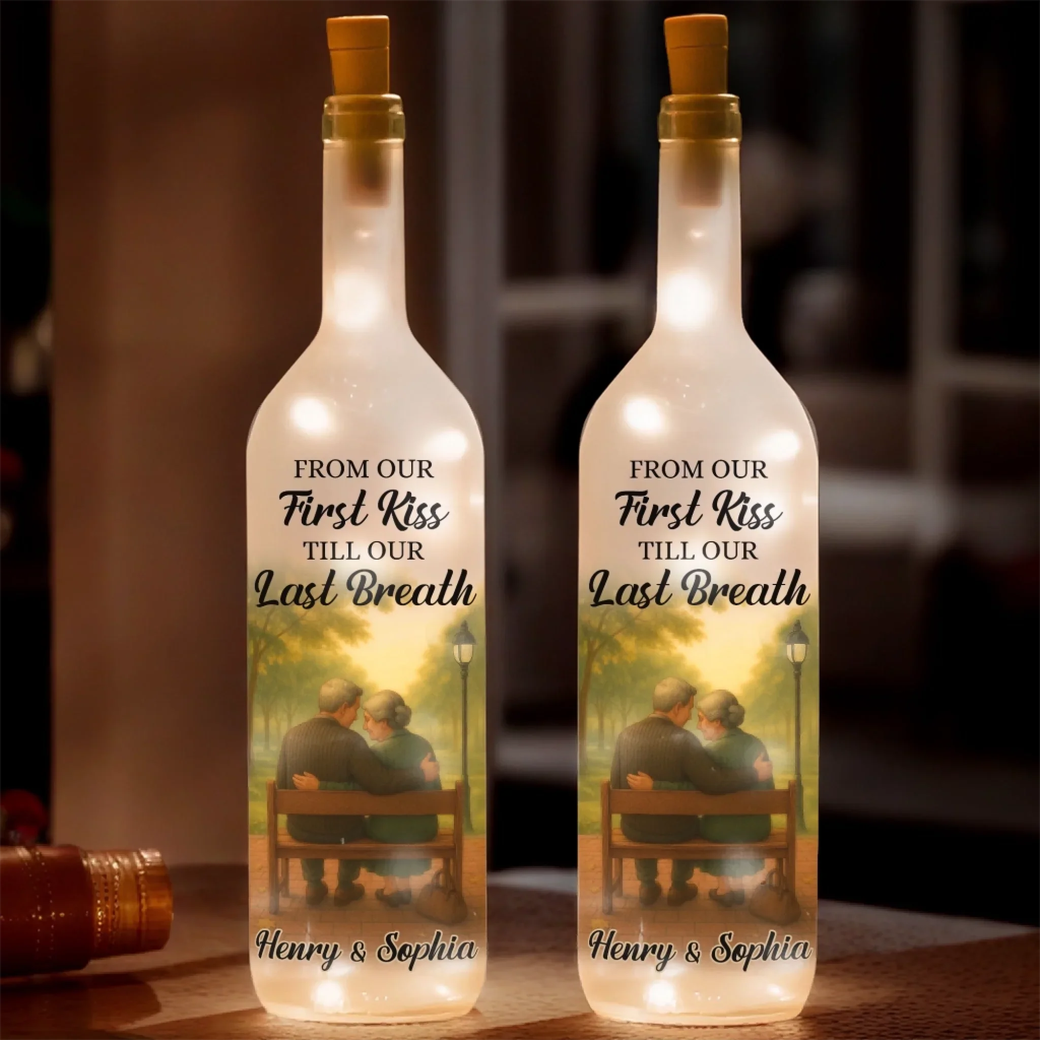 Custom Bottle Lamp - Personalized Anniversary Wedding Gifts For Husband And Wife, Him And Her - Together Through Every Final Breath