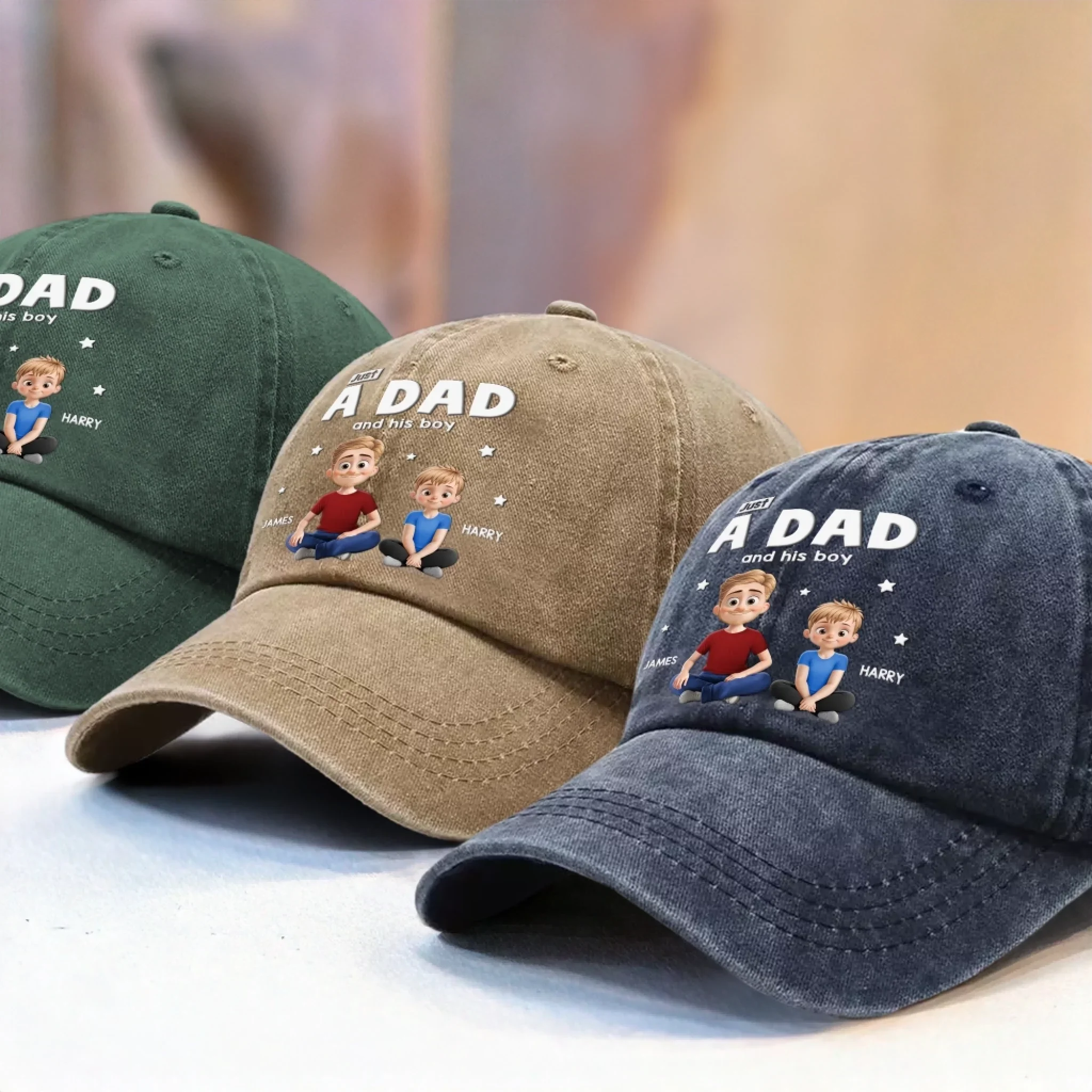 Custom Vintage Washed Denim Baseball Cap - Personalized Birthday Gifts For Dad - Dad and His Crew