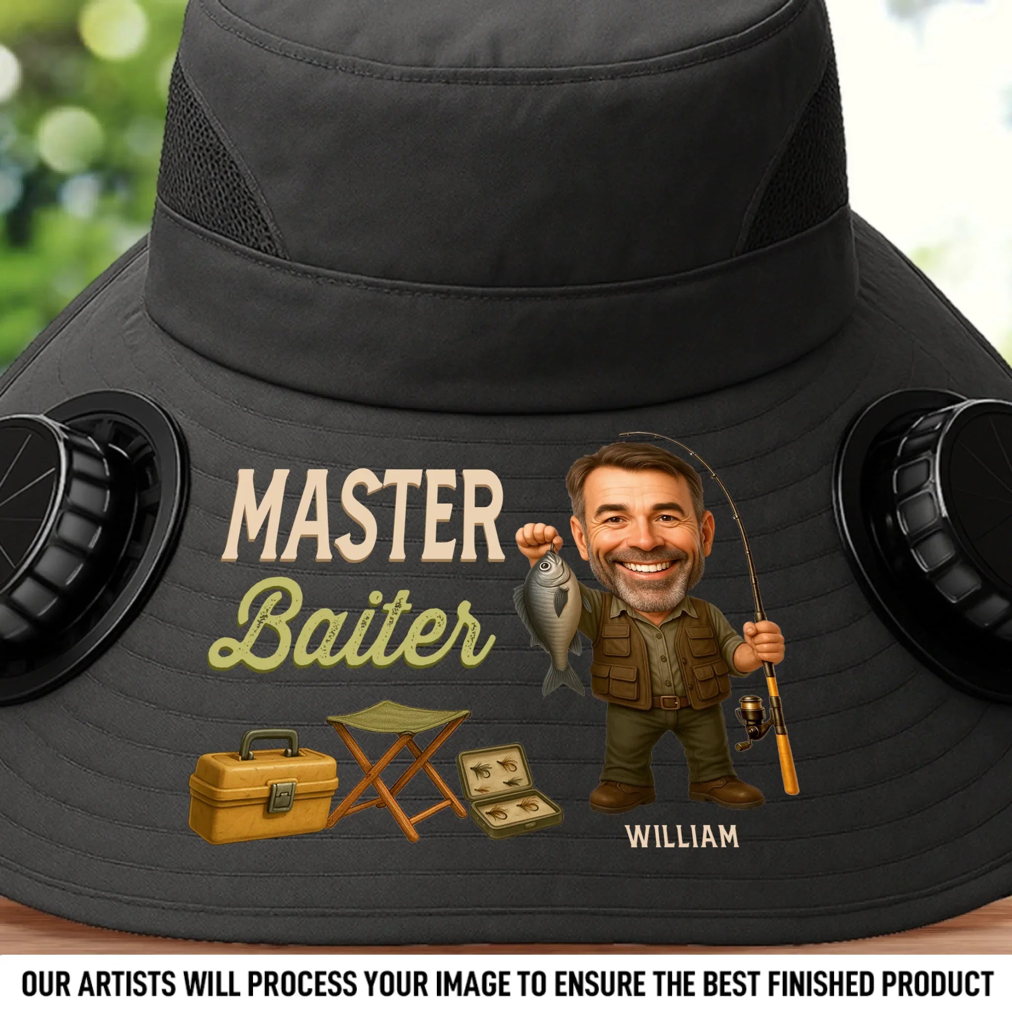 Custom Photo Hat With Fans Solar Power - Personalized Birthday Fishing Gifts For Fisherman, Dad, Grandpa - Reel Legends Never Die