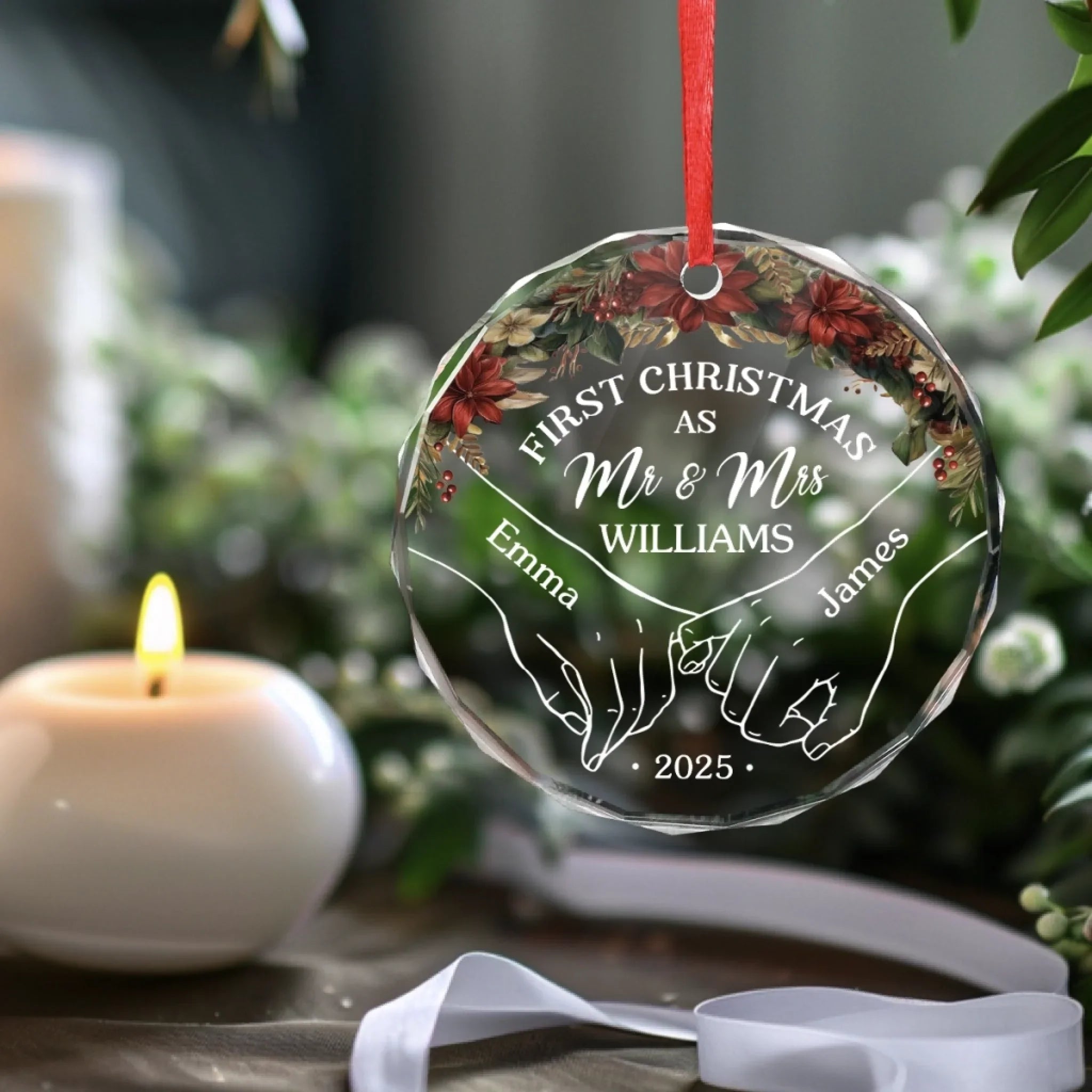 First Christmas Together - Couple Personalized Custom Circle Glass Ornament - Christmas Gift For Husband Wife, Anniversary, First Christmas