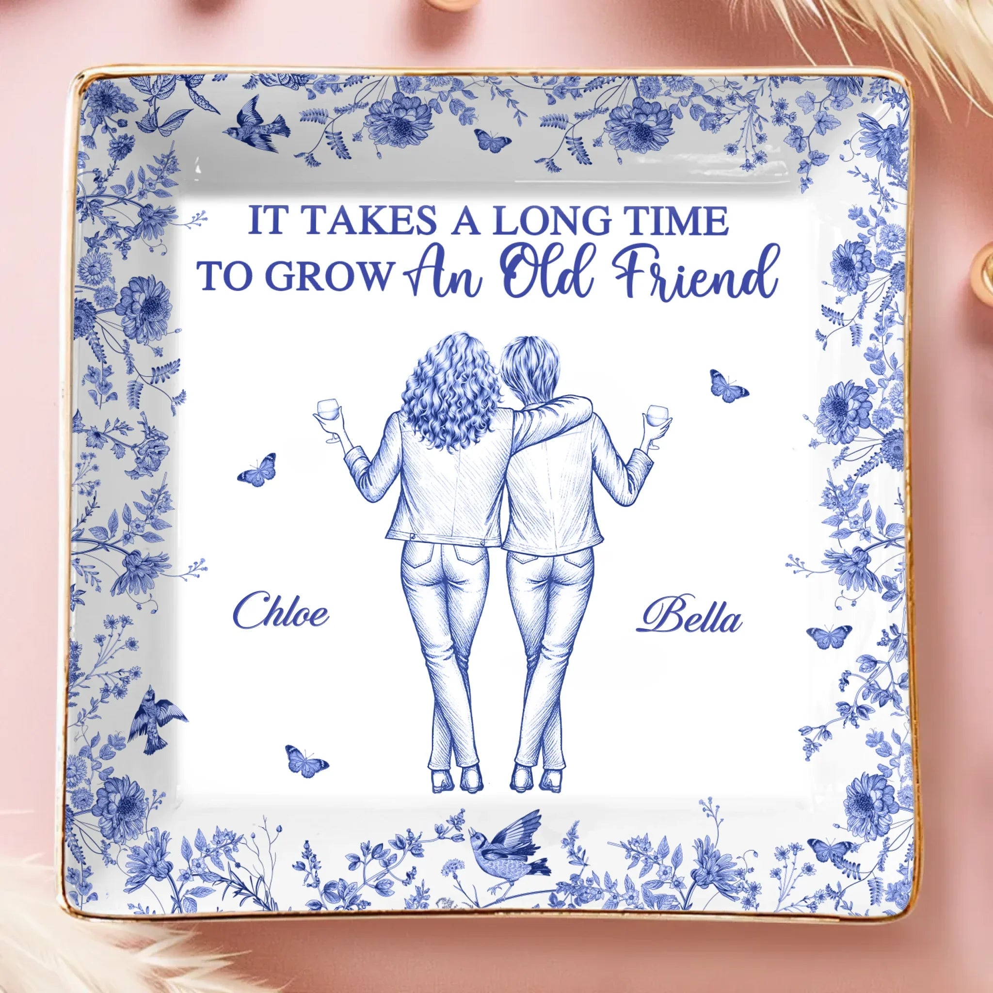Custom Full-Print Jewelry Dish - Personalized Best Friend Birthday Gifts For Women, Besties, Sisters, BFF - A Bond That Lasts Forever