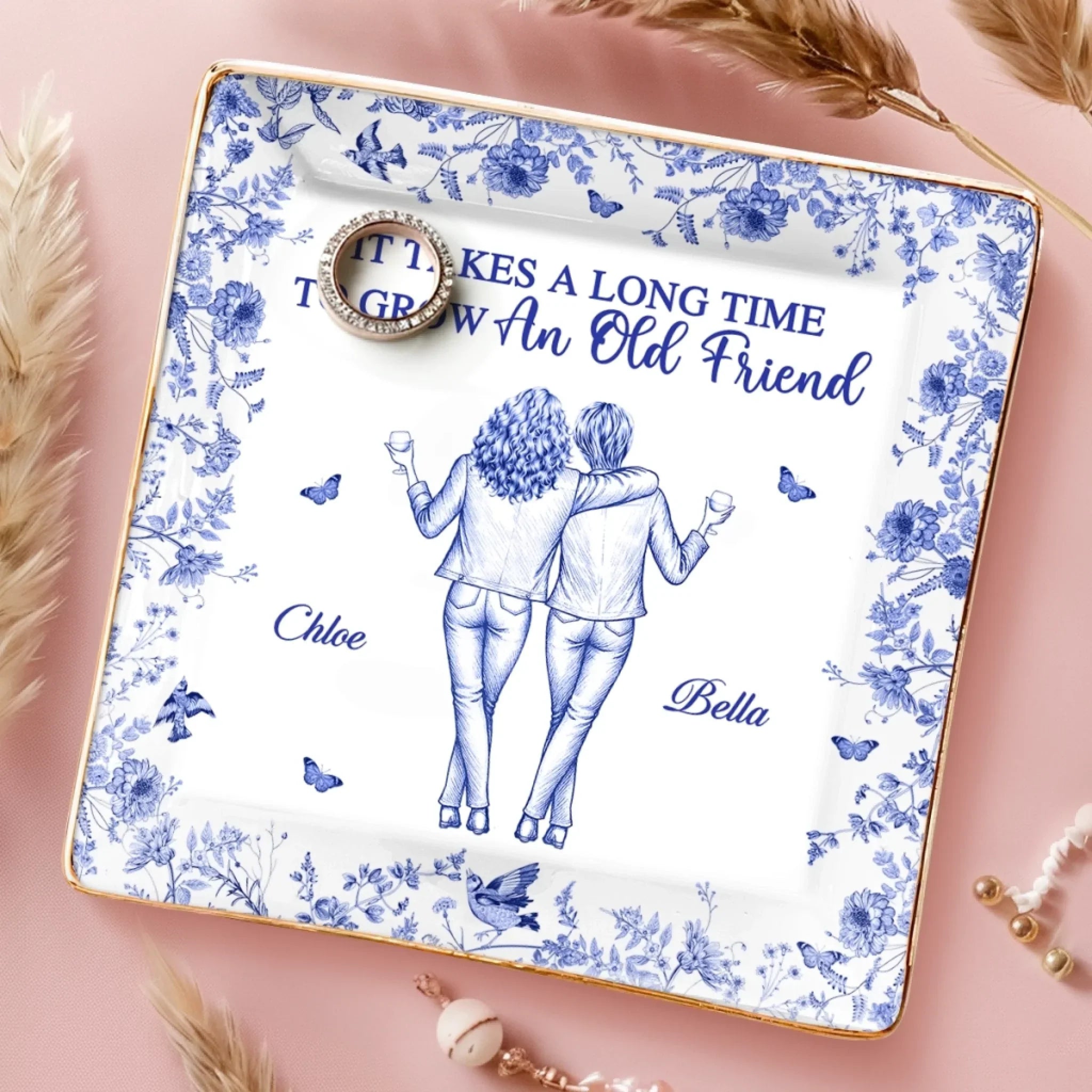 Custom Full-Print Jewelry Dish - Personalized Best Friend Birthday Gifts For Women, Besties, Sisters, BFF - A Bond That Lasts Forever