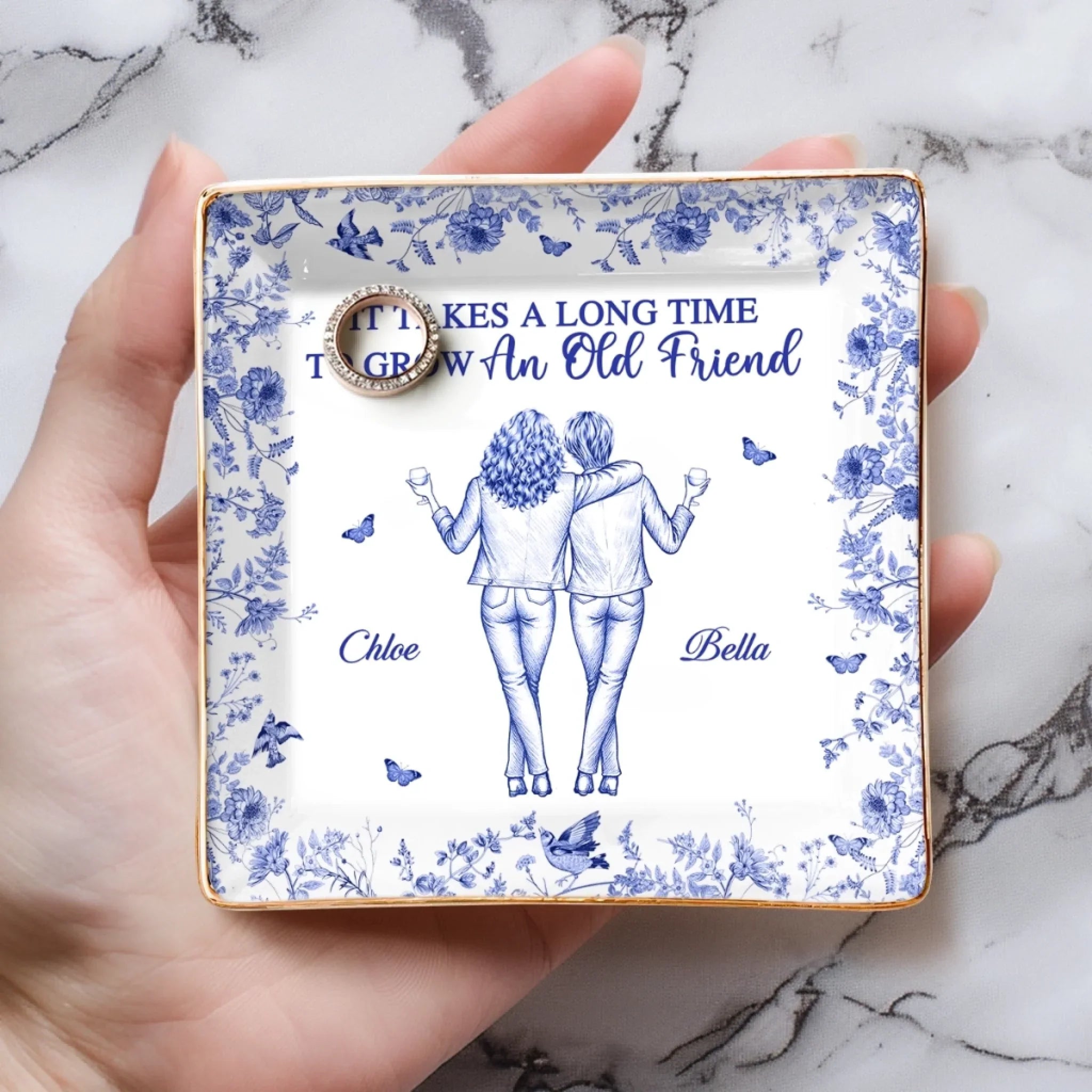 Custom Full-Print Jewelry Dish - Personalized Best Friend Birthday Gifts For Women, Besties, Sisters, BFF - A Bond That Lasts Forever