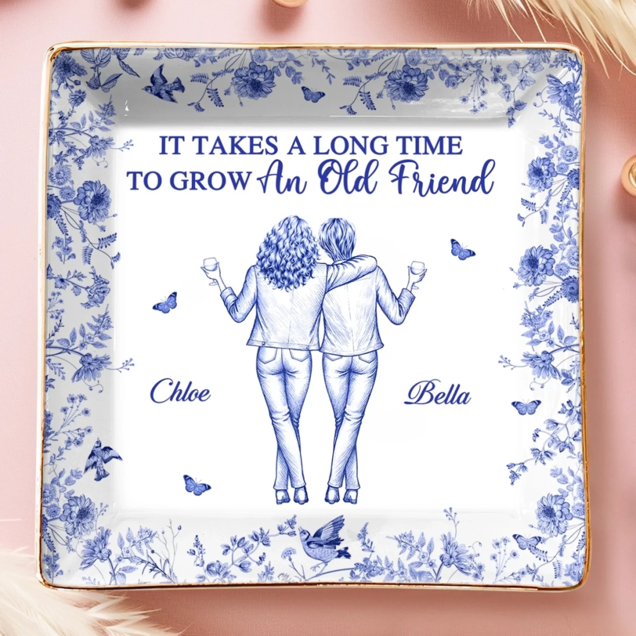 Custom Full-Print Jewelry Dish - Personalized Best Friend Birthday Gifts For Women, Besties, Sisters, BFF - A Bond That Lasts Forever