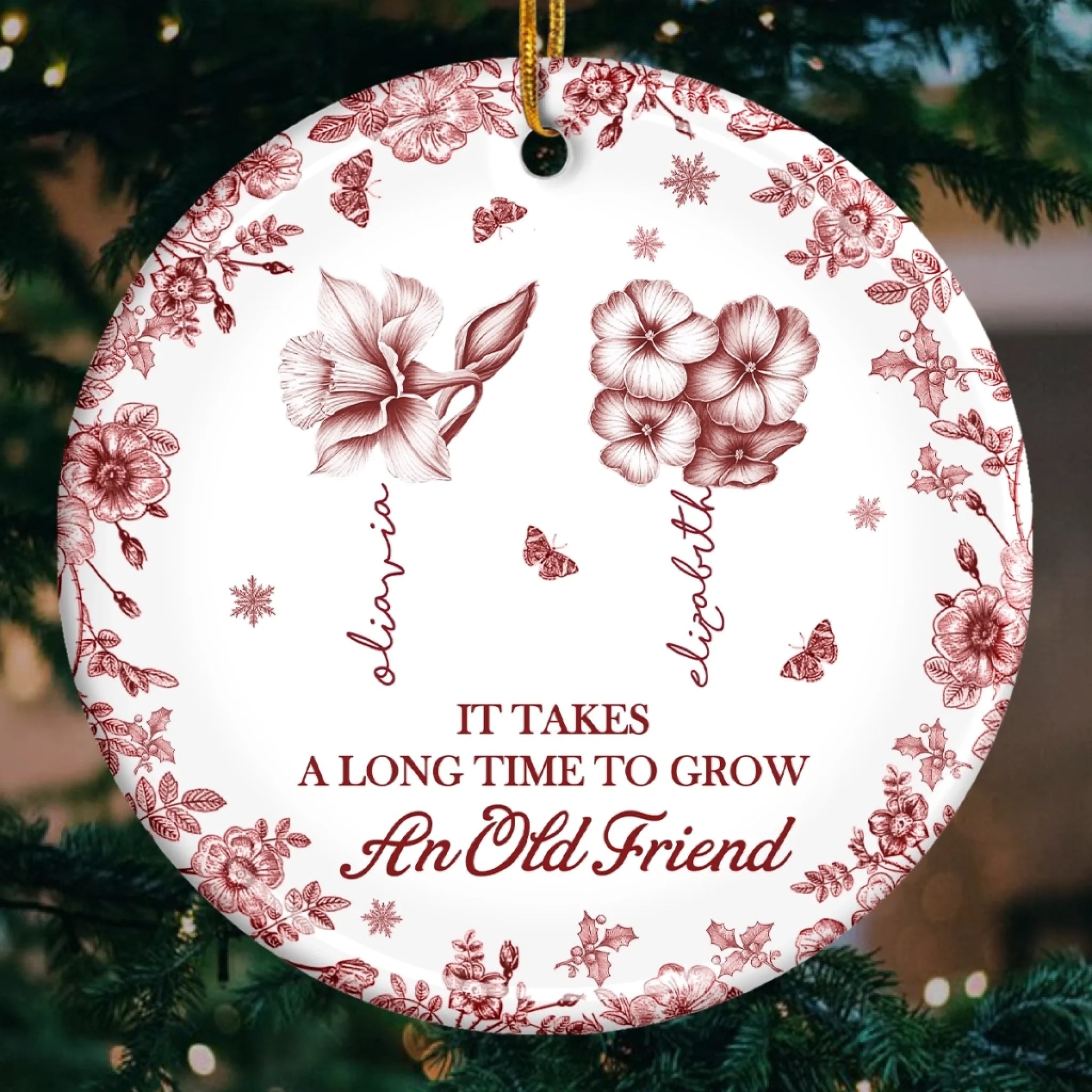 Custom Ceramic Ornament - Personalized Best Friend Birthday Gifts For Women, Besties, Sisters, BFF - True Friendship Takes Time