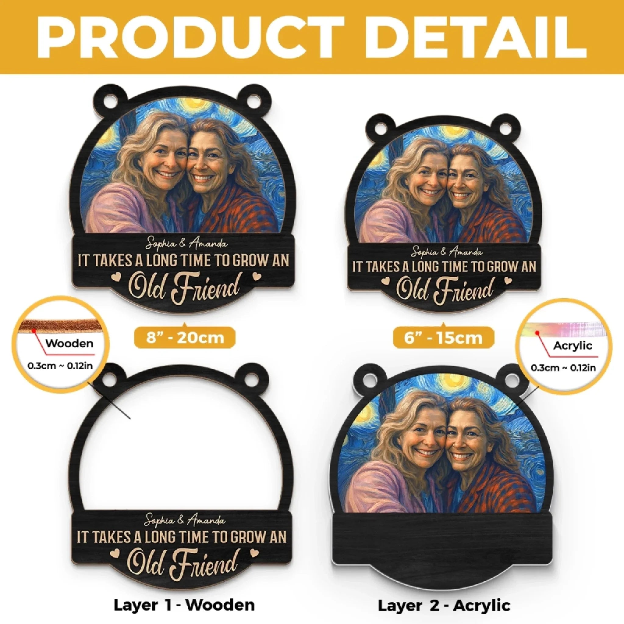 Custom Photo Window Hanging Suncatcher Ornament - Personalized Best Friend Birthday Gifts For Women, Besties, Sisters, BFF - Friends Who Shine Together