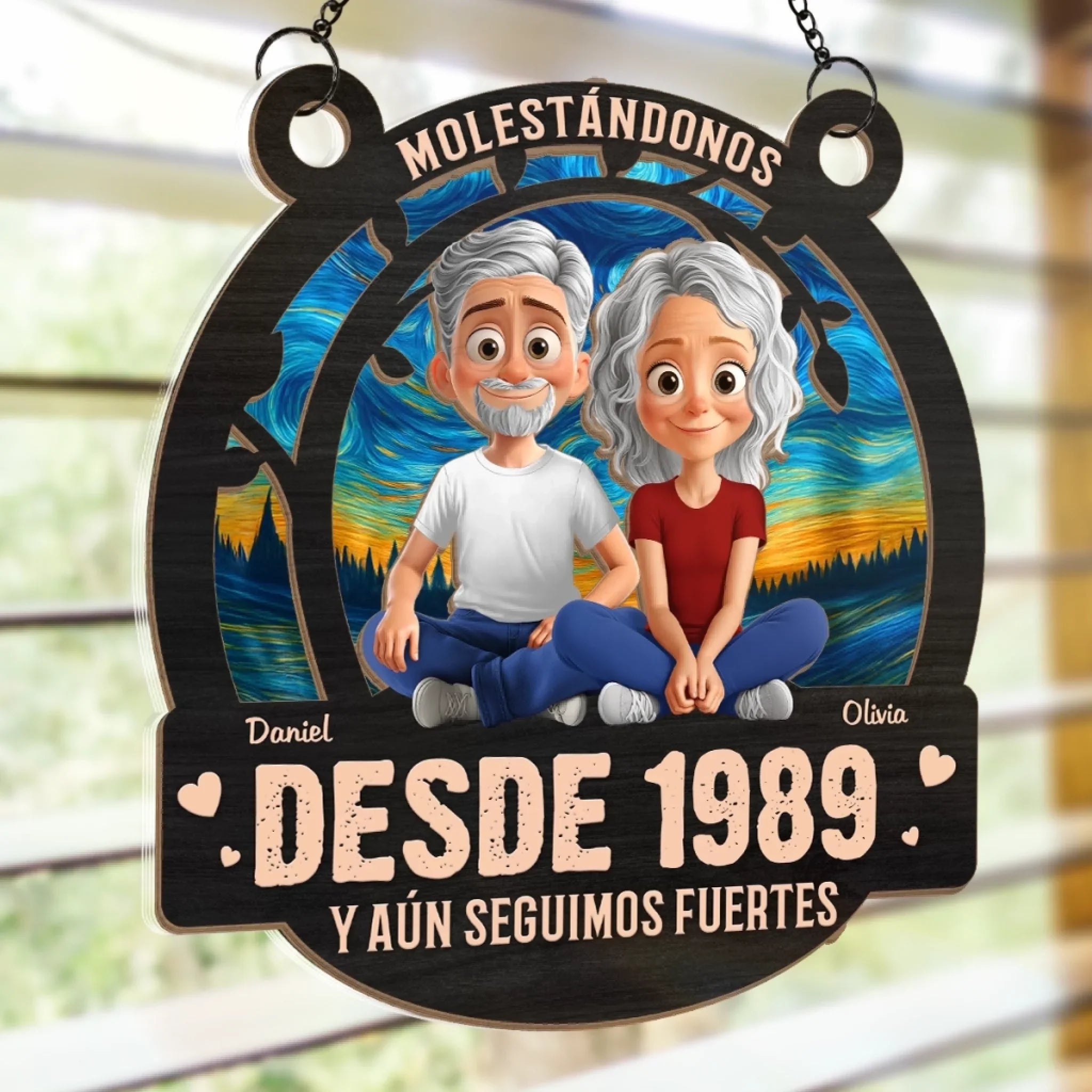 Adorno Colgante de Ventana Personalizado - Regalos Personalizados de Aniversario y Boda para Esposo y Esposa, l y Ella - Molestndonos Desde