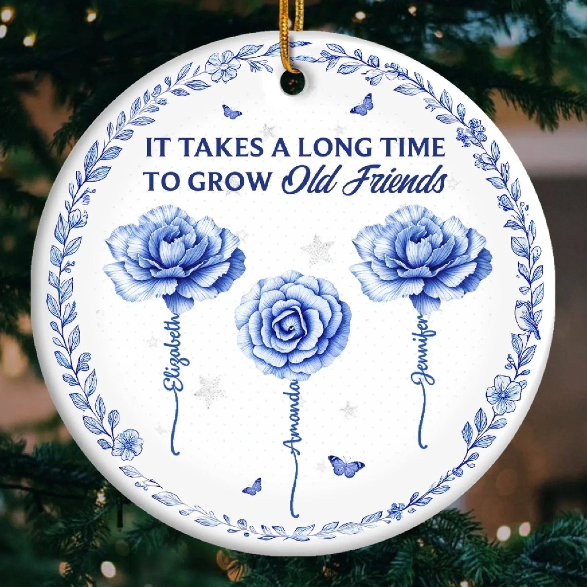 Custom Ceramic Ornament - Personalized Best Friend Christmas Birthday Gifts For Women, Besties, Sisters, BFF - Two Hearts One Connection