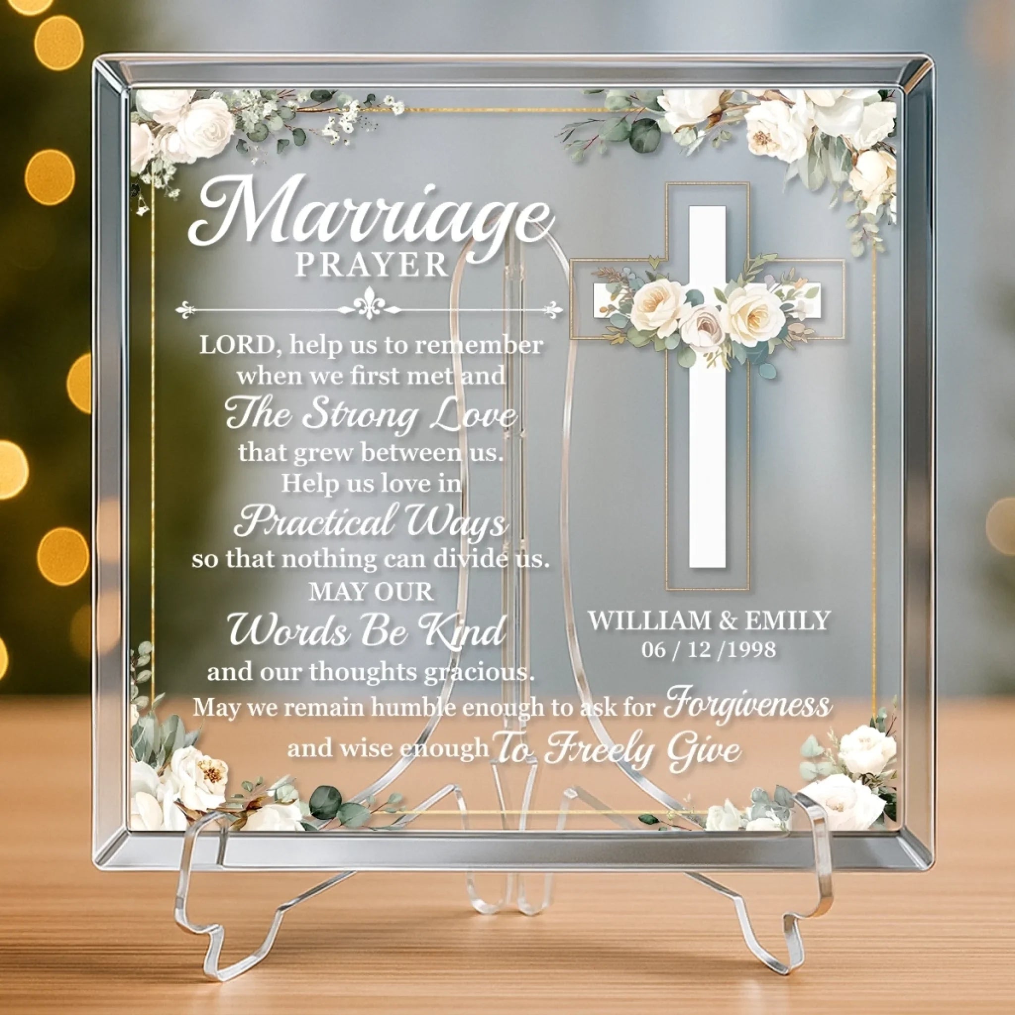 Custom Square Shaped Acrylic Plaque - Personalized Anniversary Wedding Gifts For Husband And Wife, Him And Her, All Believers, Jesus Lovers - Rooted In Love