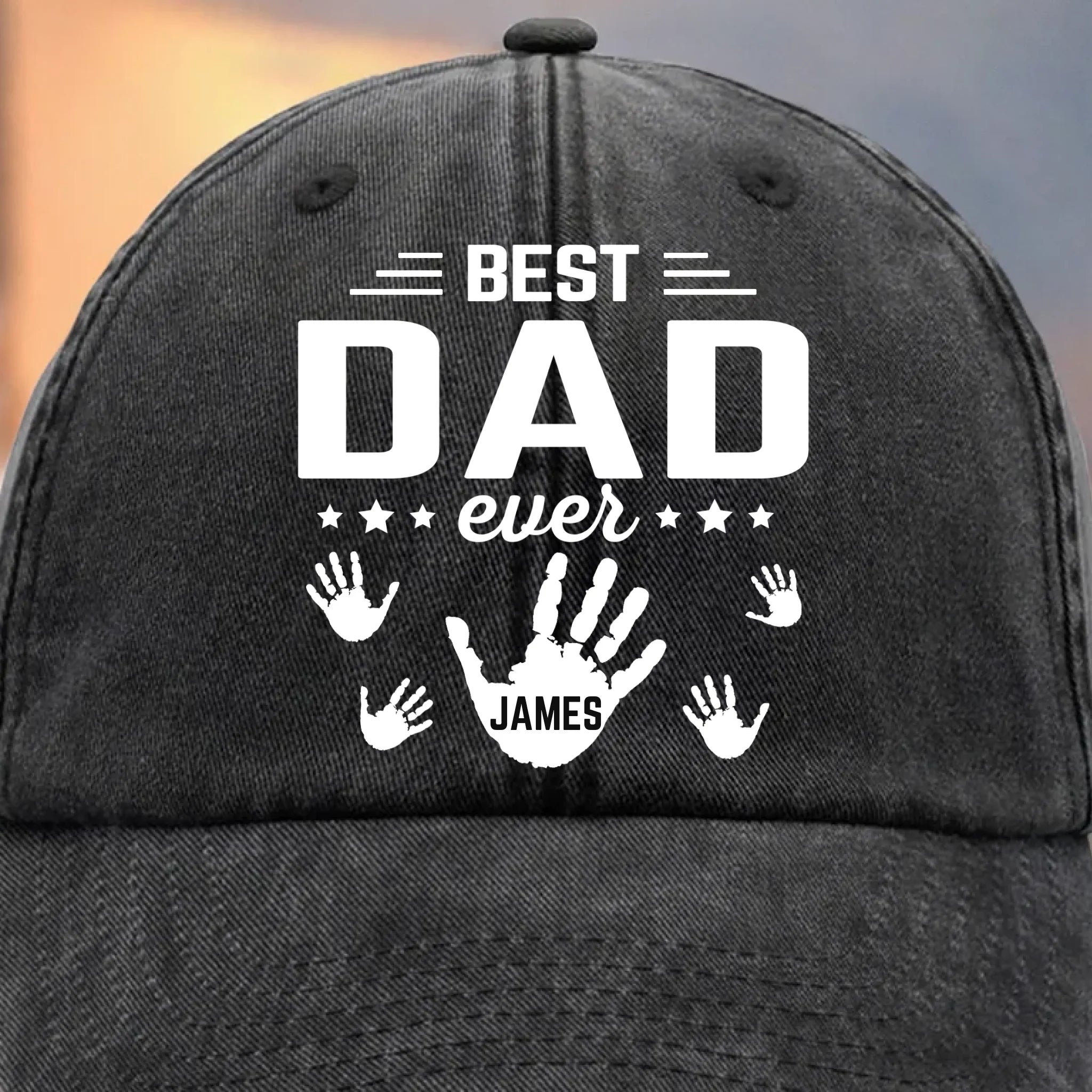 The Hands That Made Him Papa - Family Personalized Custom Vintage Washed Denim Baseball Cap - Father's Day, Gift For Dad, Grandpa
