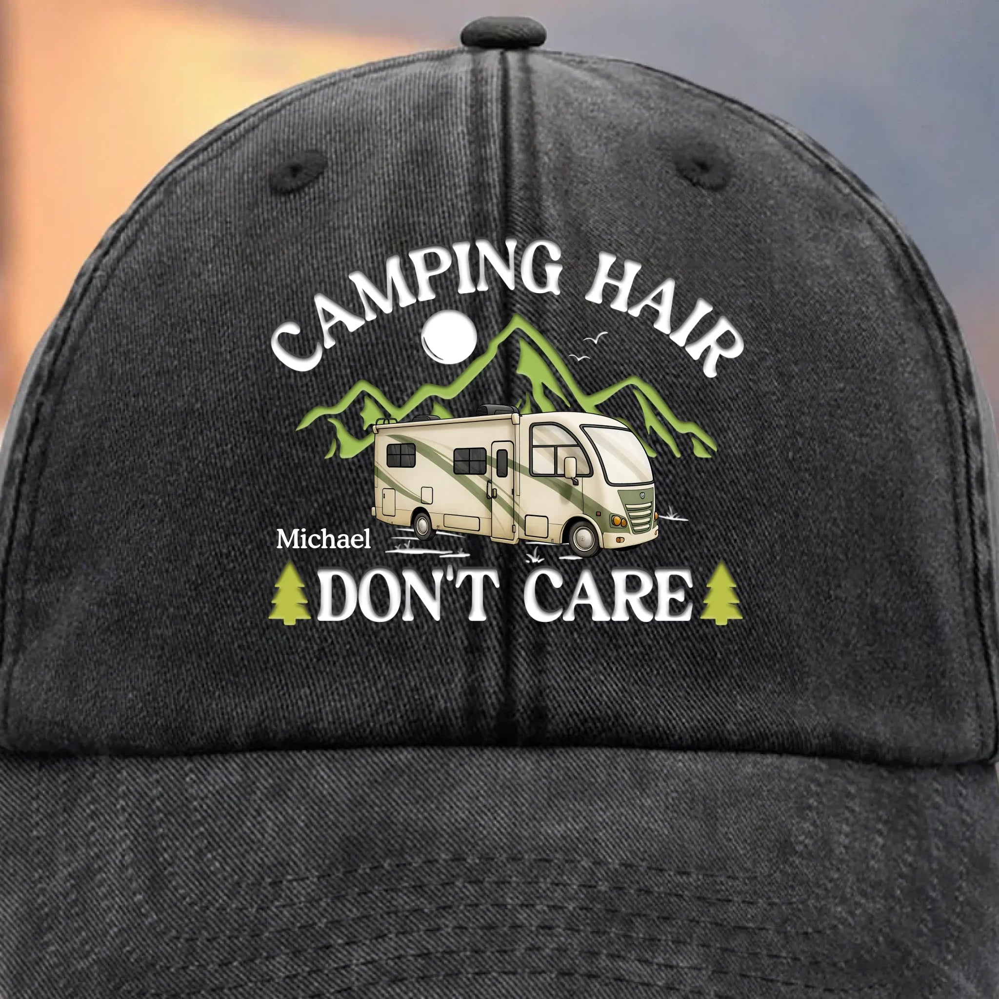 Camping Is My Therapy - Camping Personalized Custom Vintage Washed Denim Baseball Cap - Gift For Camping Lovers