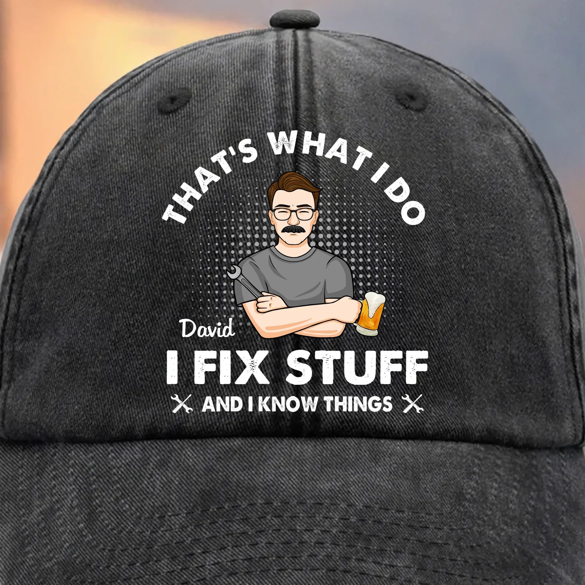If Dad Can’t Fix It, No One Can - Family Personalized Custom Vintage Washed Denim Baseball Cap - Father's Day, Gift For Dad, Grandpa