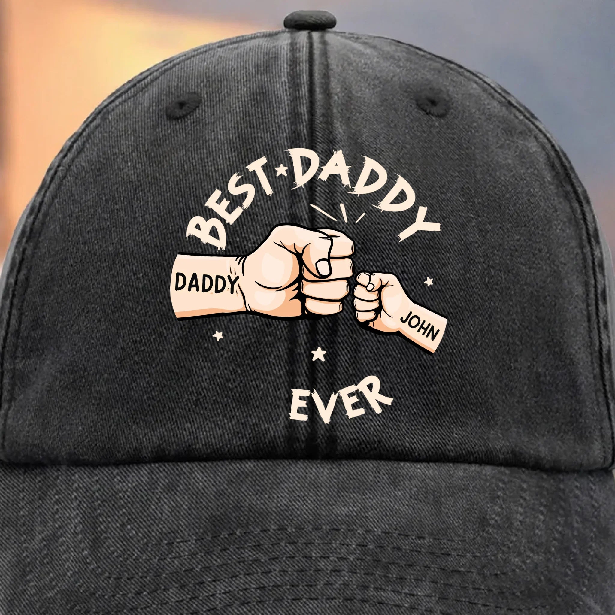 Tiny Fist, Big Love - Family Personalized Custom Vintage Washed Denim Baseball Cap - Father's Day, Gift For Dad, Grandpa