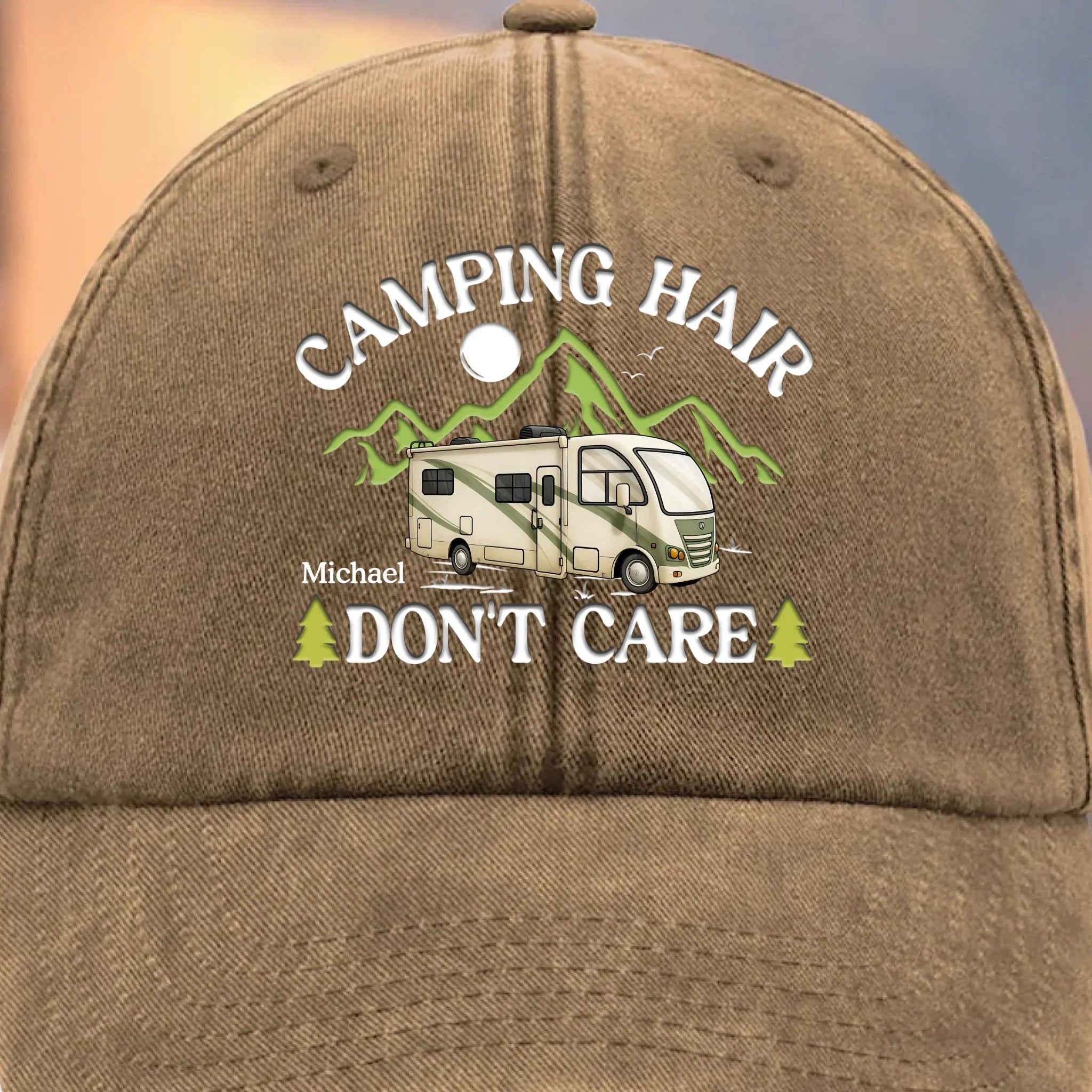 Camping Is My Therapy - Camping Personalized Custom Vintage Washed Denim Baseball Cap - Gift For Camping Lovers