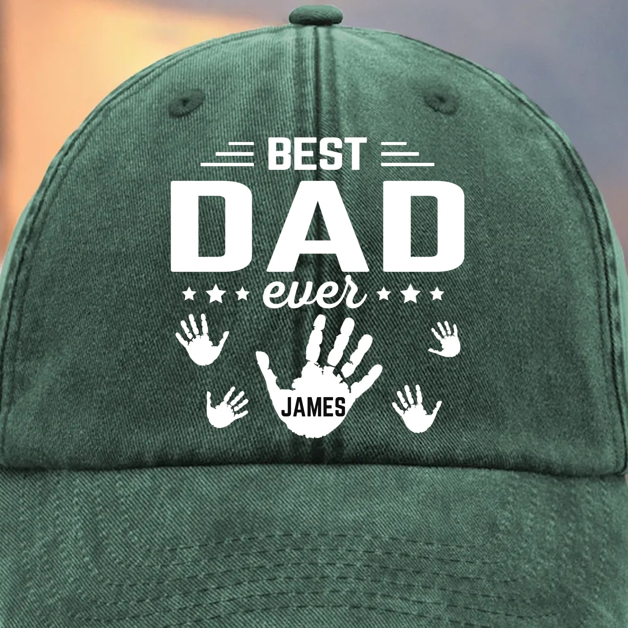 The Hands That Made Him Papa - Family Personalized Custom Vintage Washed Denim Baseball Cap - Father's Day, Gift For Dad, Grandpa